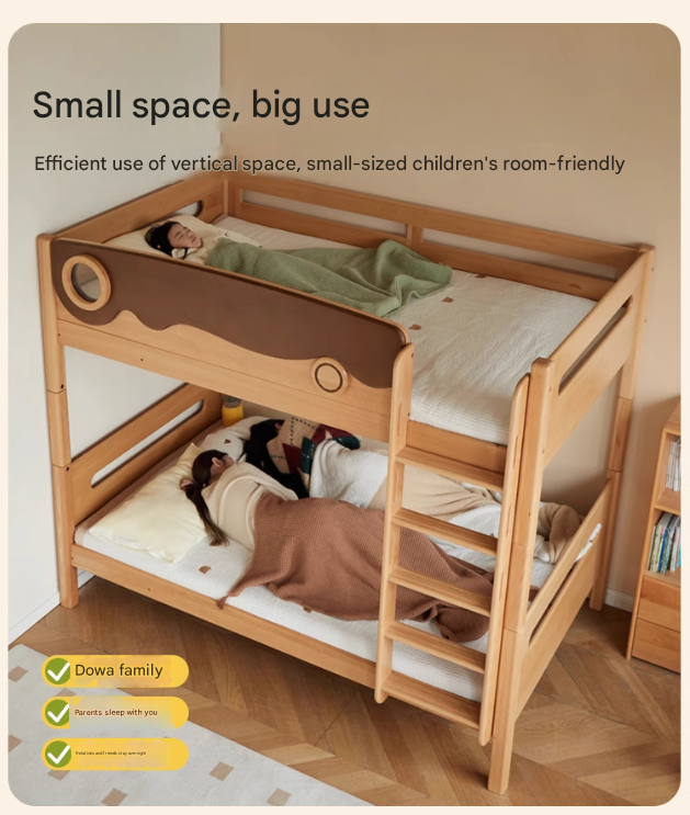 Solid Beech Wood Bunk Bed with Guardrails - Sturdy & Safe for Kids' Bedroom, Dormitory, or Guest Room
