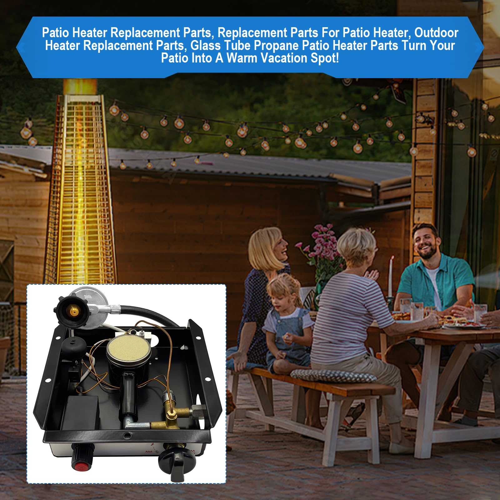 Hiland Square Patio Heater Replacement Parts - 5 Bolt Hole Glass Tube Burner Module with Regulator Valve Assembly | Compatible with Hiland Square Glass Tube Heaters | Perfect for Outdoor Patio, Deck, and Garden Heating