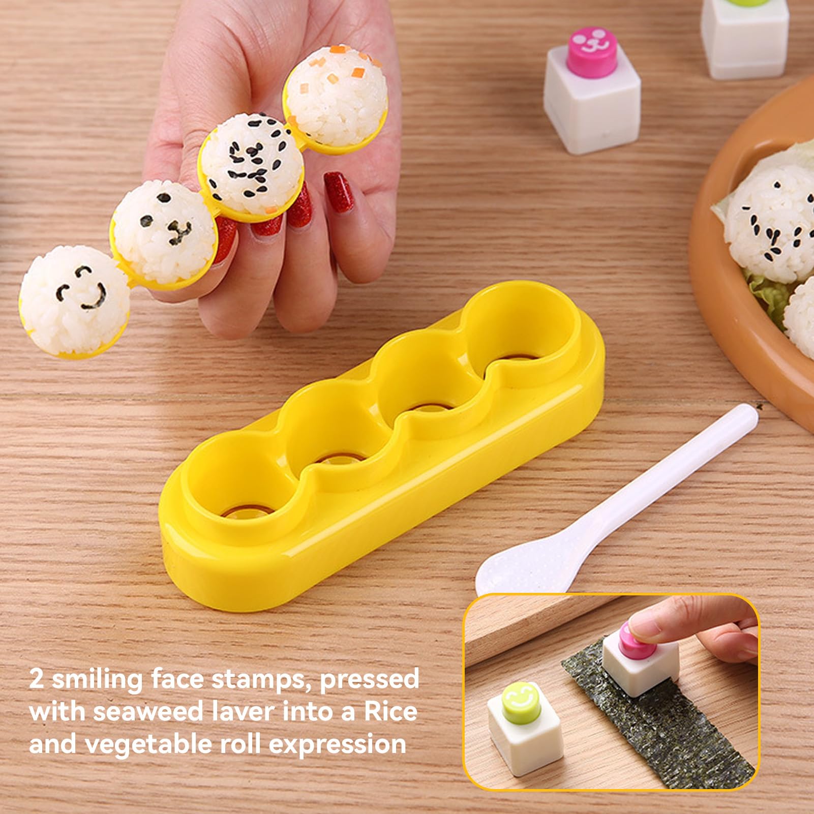Rice Ball Molds Set - Mini Sushi Maker Kit with Spoon & Smile Face Seaweed Embossing Tool for DIY Bento, Kids Lunch & Party Snacks - Perfect for Home Meal Prep, School Lunches & Japanese Food Lovers