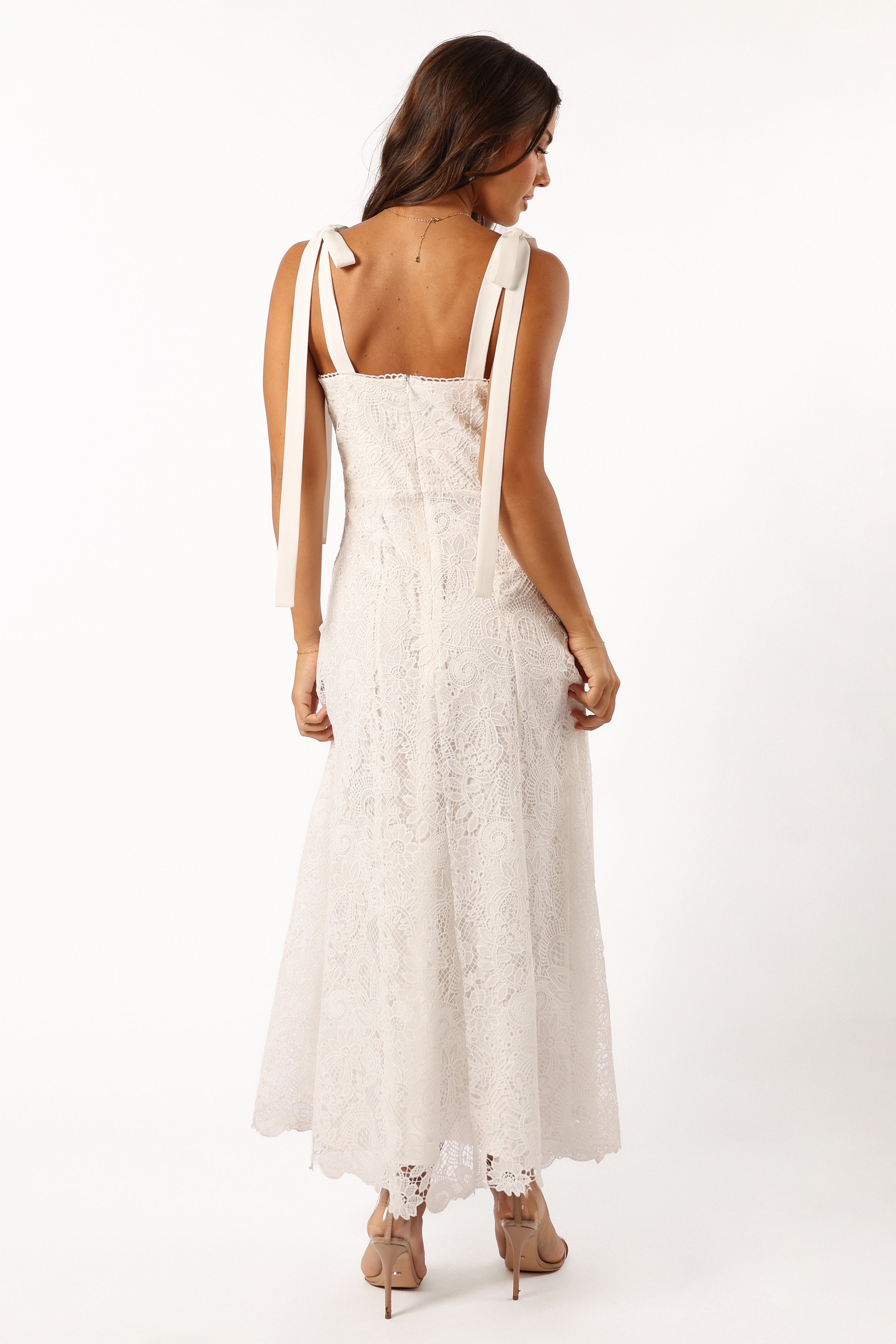 Elegant White Jagger Midi Lace Dress for Women - Perfect for Weddings, Parties & Special Occasions