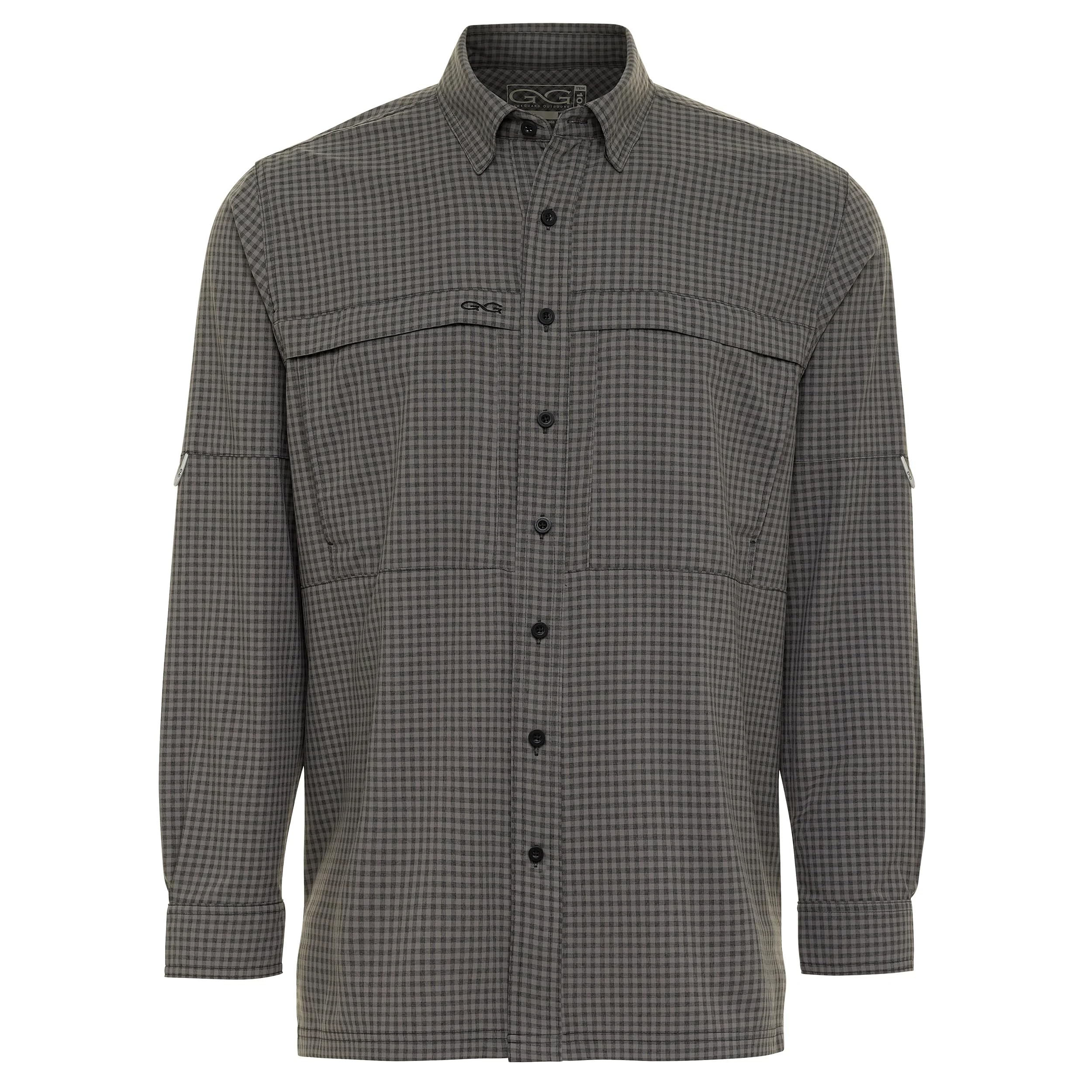 GameGuard Gunmetal TekCheck Shirt - Men's Long Sleeve Button Down Casual Shirt for Outdoor, Work & Everyday Wear