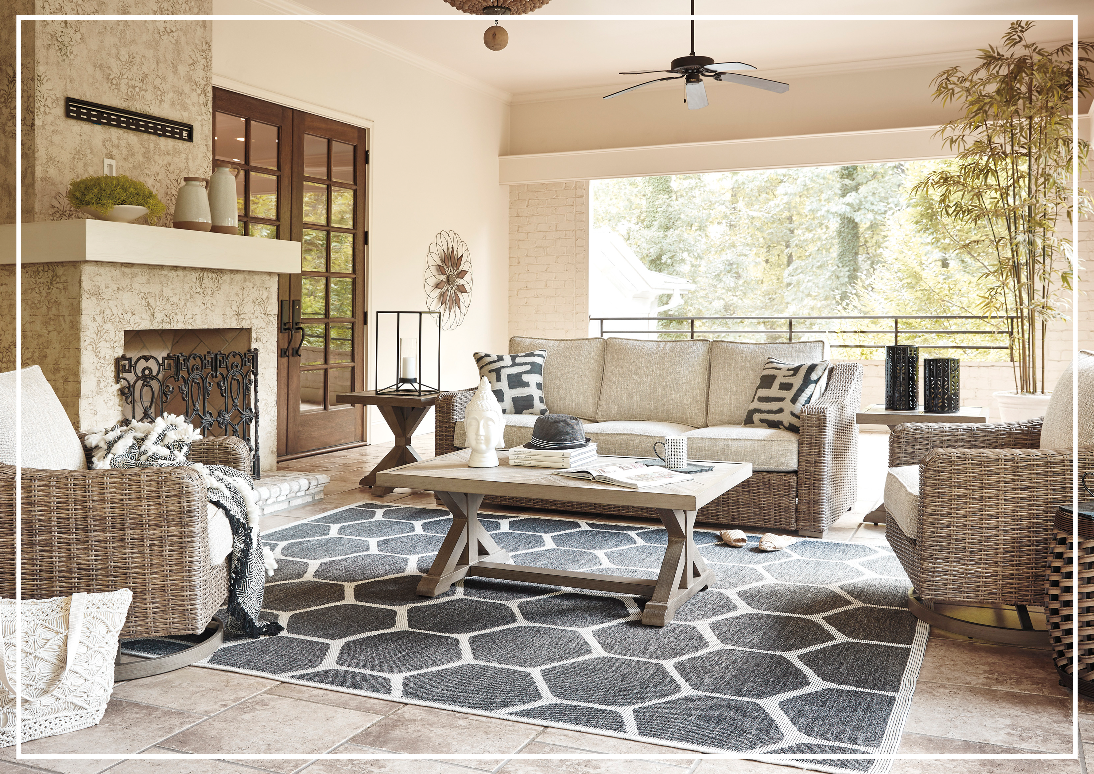 Gio Italia Borgata 3-Piece Outdoor Patio Furniture Set - Wicker Sofa & Lounge Chairs for Backyard, Garden, Poolside Relaxation