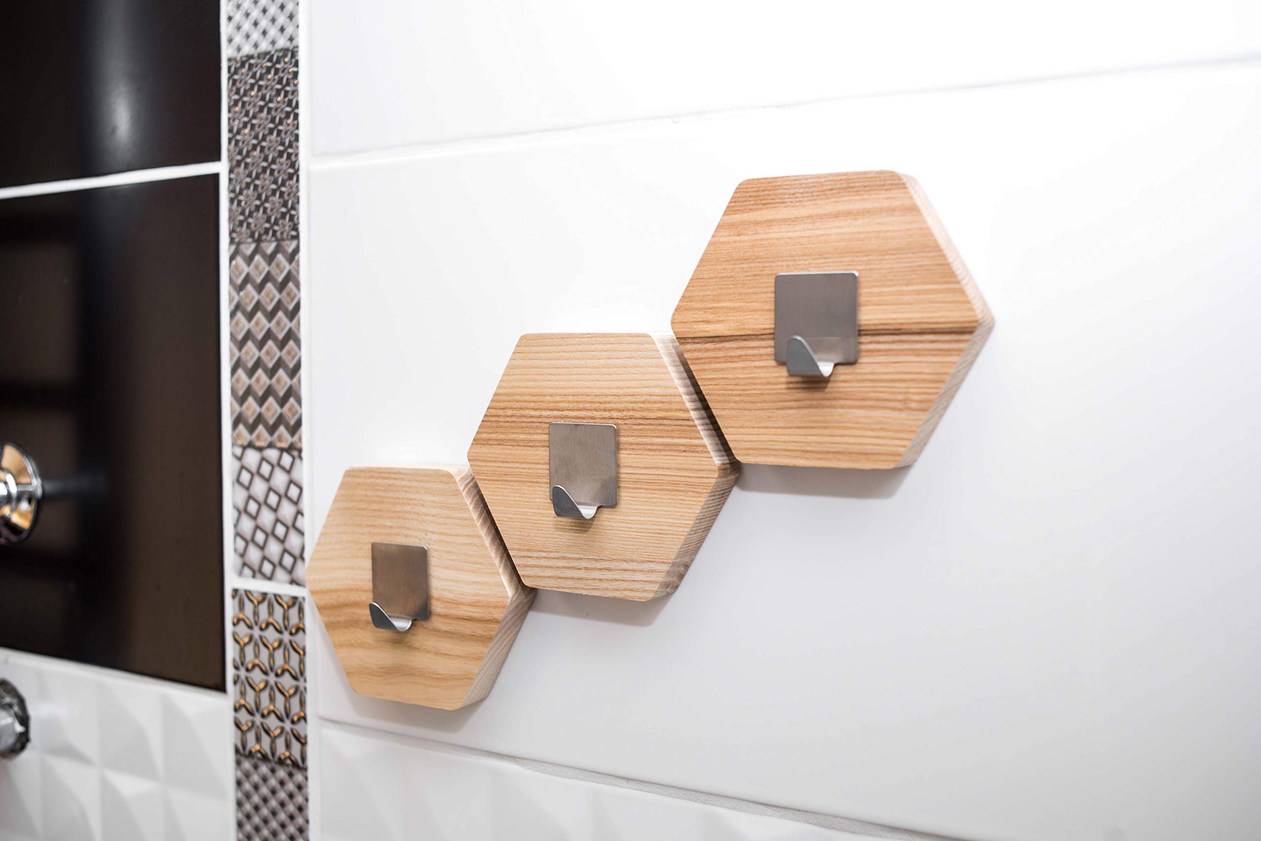 Modern Wooden Bathroom Wall Hooks - 5 Pack Dark Brown Towel Rack for Bathroom & Coat Hanging