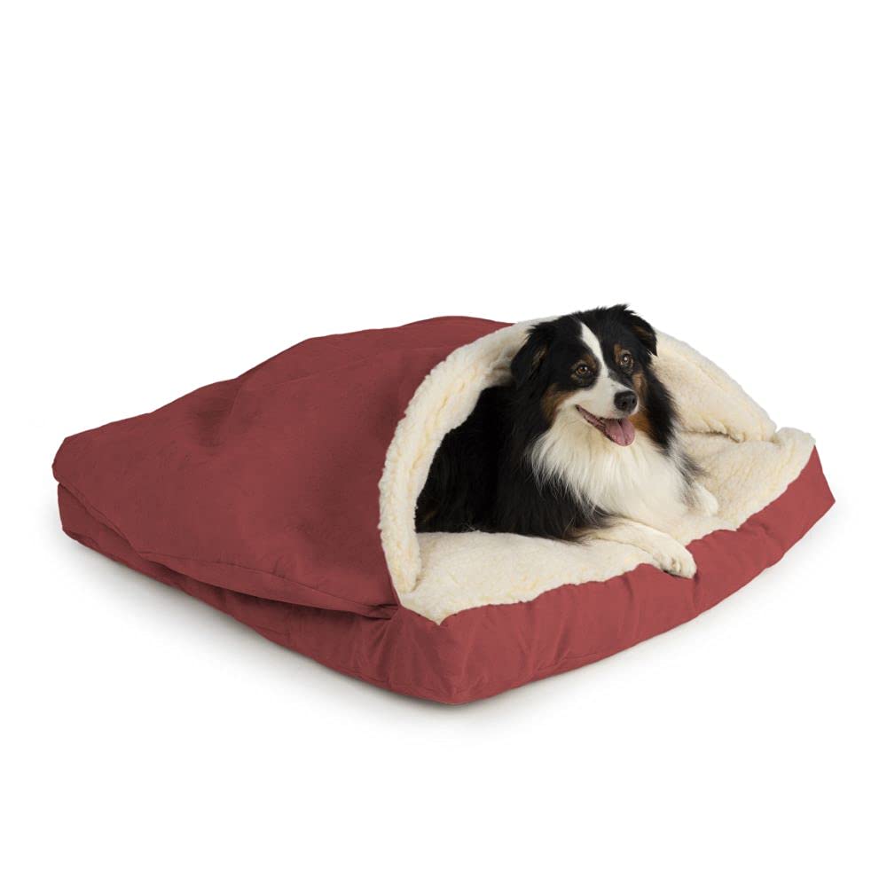 Snoozer Square Cozy Cave Dog Bed for Medium Dogs - Soft Washable Pet Bed with Removable Cover, Red - Perfect for Indoor Use, Crate Training & Small Breed Dogs