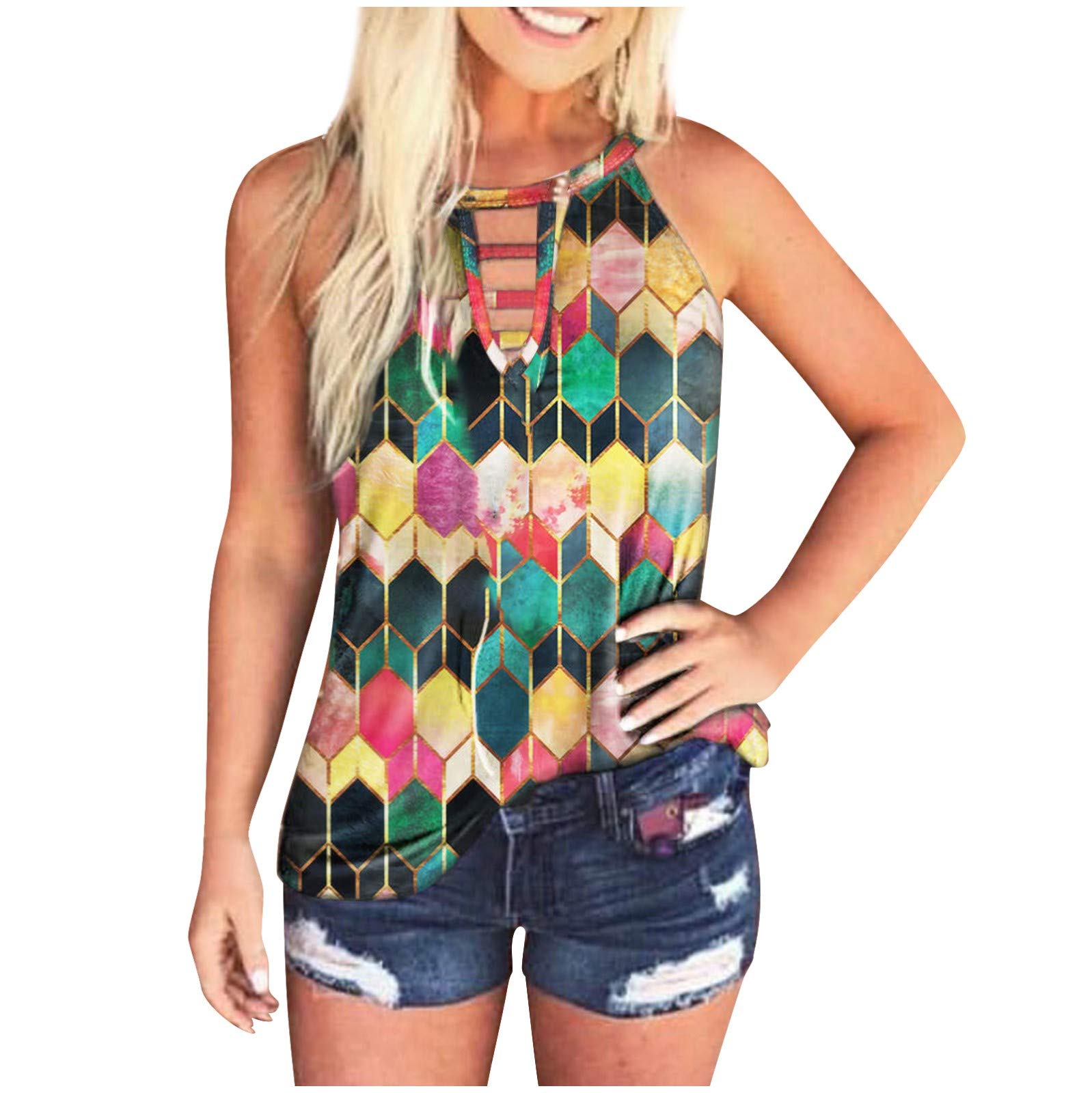 Women's Graphic Tank Top - Summer Sleeveless Casual Tee for Beach, Sports & Fitness | Breathable Solid Color Vest with Trendy Prints | Perfect for Yoga, Running, Outdoor Activities (Green, Medium)