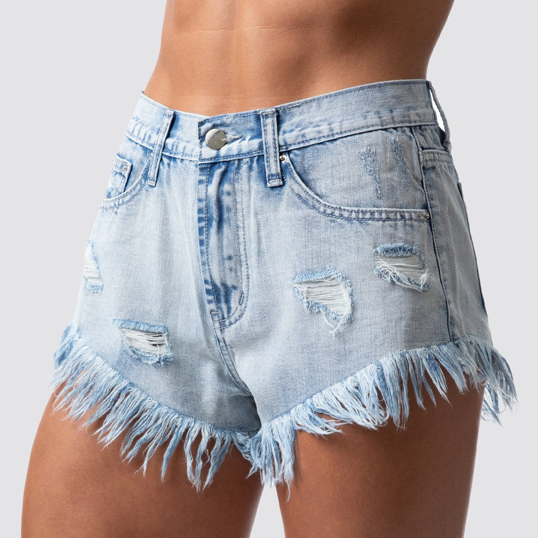 Women's High Waisted Cheeky Freedom Jean Shorts - Denim Distressed Denim Shorts for Summer, Casual Wear & Beach Outfits