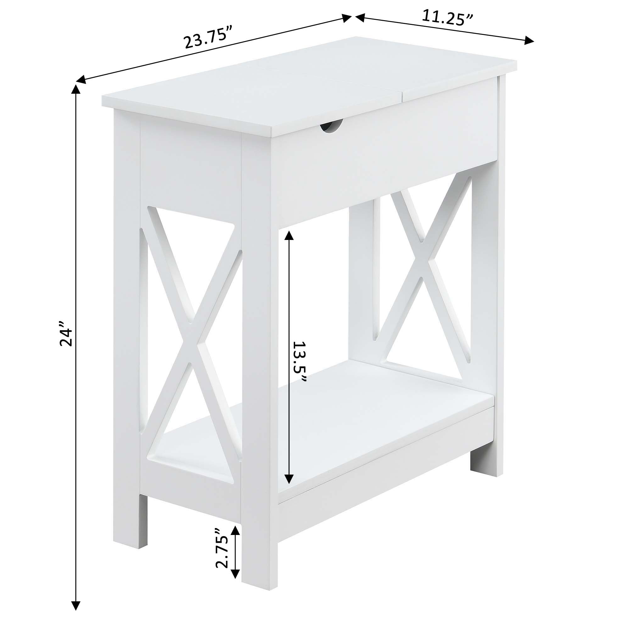Oxford Flip Top End Table with USB Charging Station & Shelf - White | Modern Side Table for Living Room, Bedroom & Office | Convenience Concepts