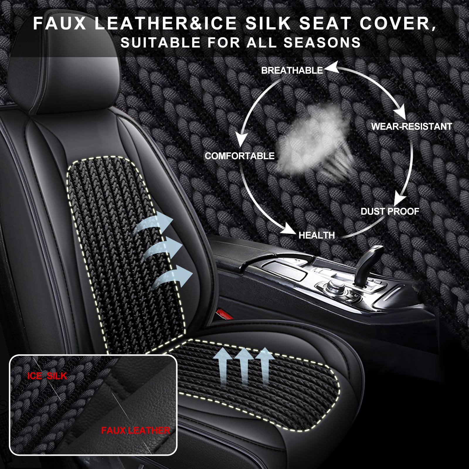 TTX LIGHTING Breathable Car Seat Covers for Jeep Gladiator 2020-2025 - Premium Leather & Ice Silk Material, Waterproof Front Seat Protectors (Black) | Perfect for Off-Road Adventures & Daily Commutes