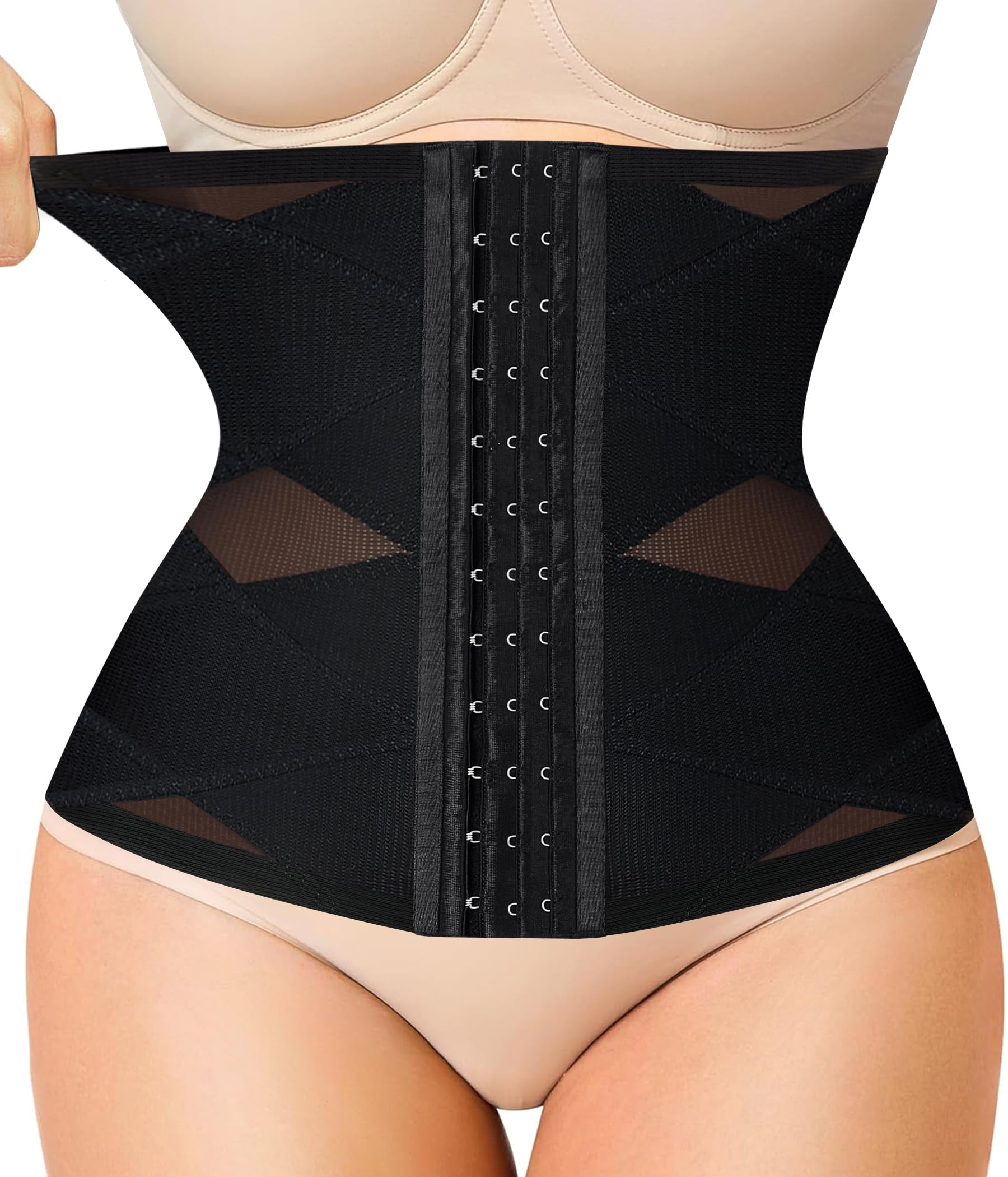 LODAY Women's Waist Trainer Corset - Tummy Control Shapewear with Cross Mesh Design, Postpartum Girdle Body Shaper for Weight Loss & Slimming | Perfect for Workouts, Post-Pregnancy Recovery & Everyday Wear