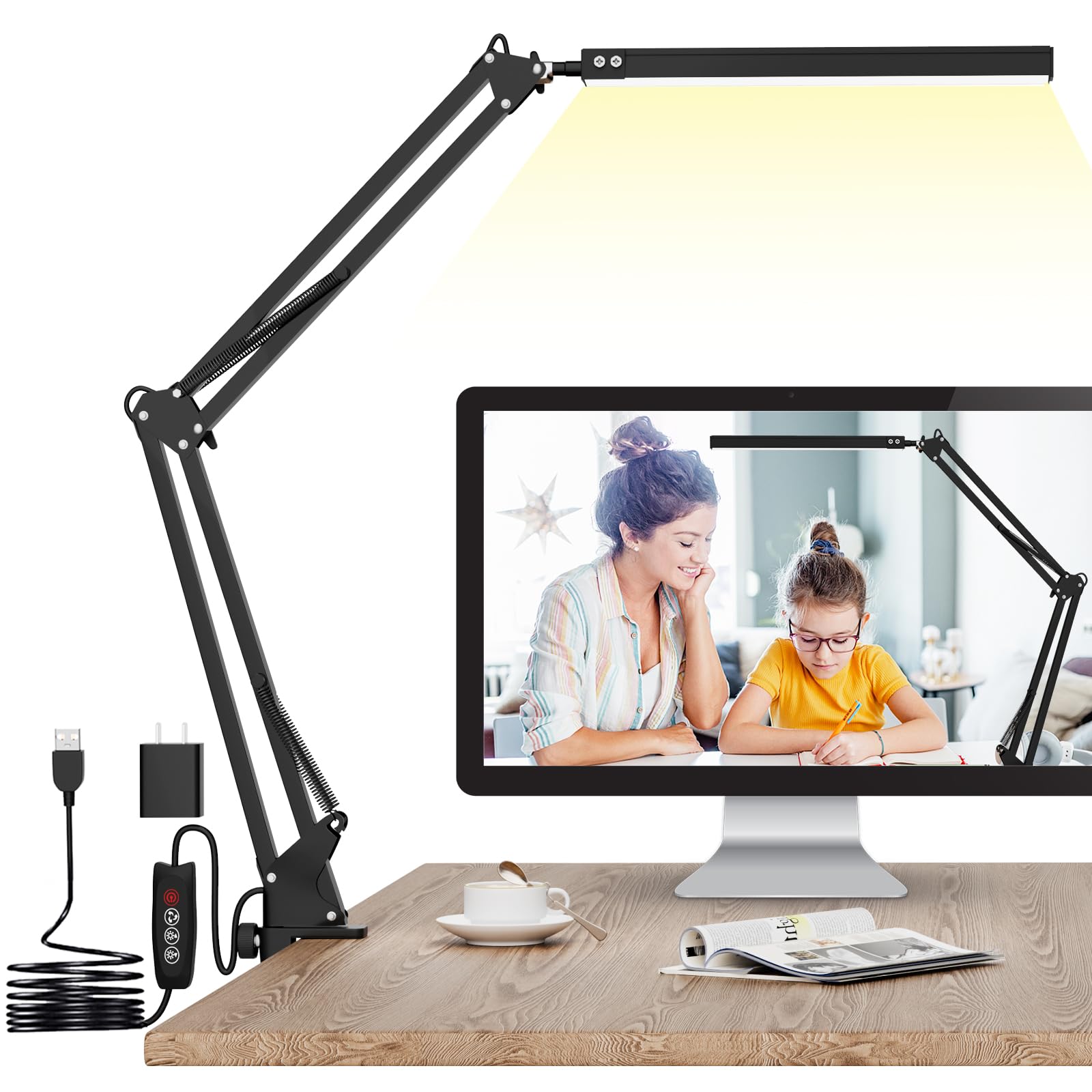 LED Desk Lamp with Clamp - Adjustable Table Light for Home Office, 3 Color Modes & 10 Brightness Levels, Memory Function | Perfect for Studying, Reading & Working at Night