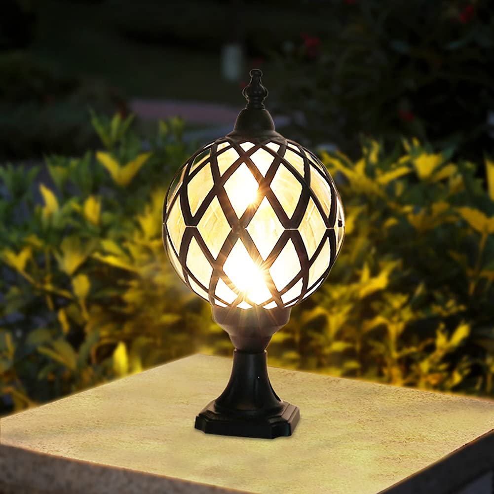 Black Small Ball-Shaped LED Deck Post Lights - Waterproof Outdoor Garden Pillar Cap Lighting for Pathways, Patio & Landscape Decoration | Energy-Efficient Dusk to Dawn Path Lights