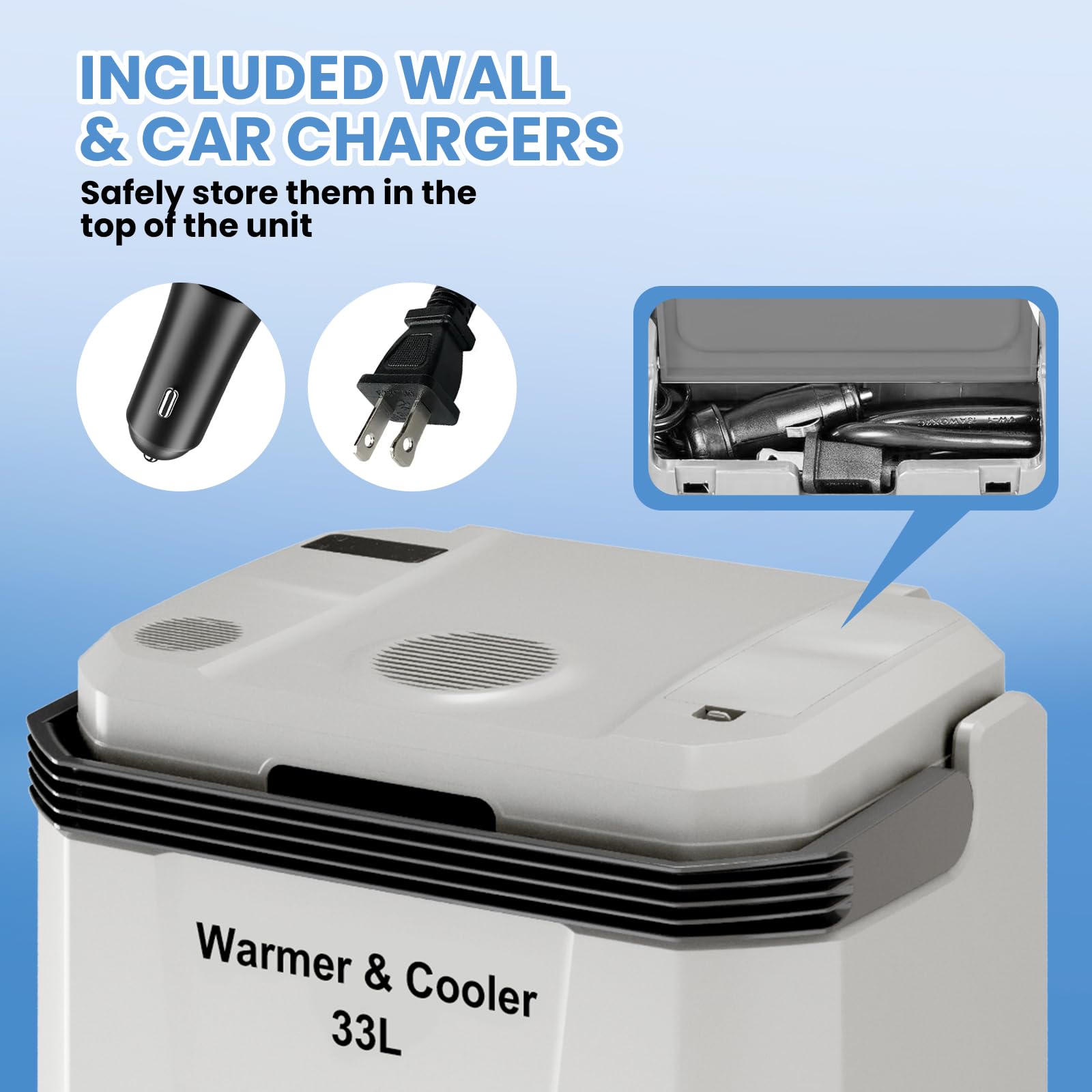 33L Portable Electric Cooler & Warmer with Handle - 110V AC & 12V Car Adapter for Vehicles, Trucks, Camping, Travel & Picnics | Perfect for Road Trips, Outdoor Adventures & Home Use (Grey)