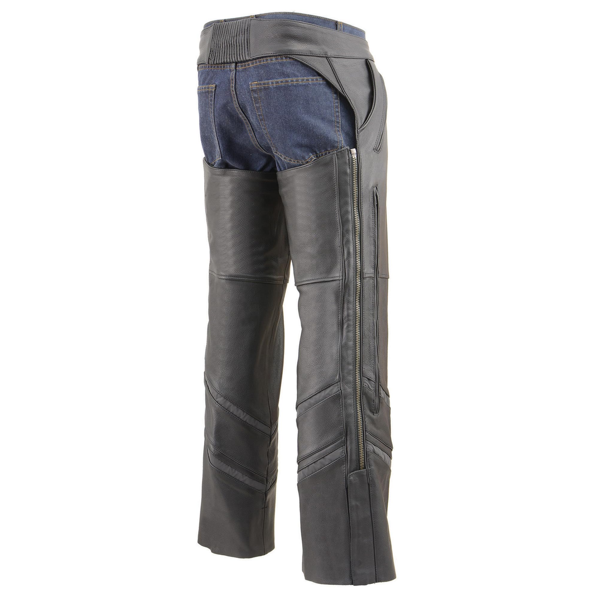 Milwaukee ML1144 Men's Naked Cowhide Vented Leather Chaps with Reflective Piping - Durable Motorcycle Riding Gear for Harley Davidson & Cruiser Bikes