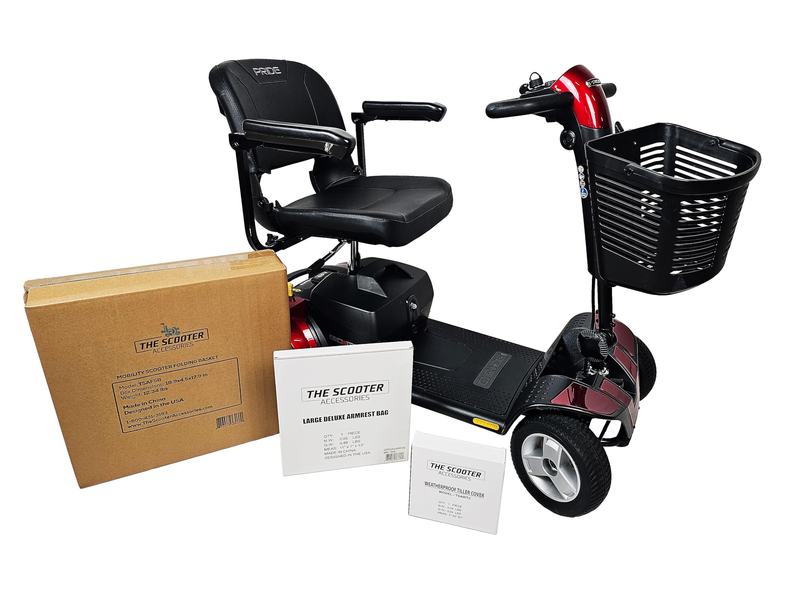 Pride Mobility S74 Go-Go Sport 4-Wheel Mobility Scooter with Accessories Bundle - Ideal for Outdoor Adventures and Daily Errands