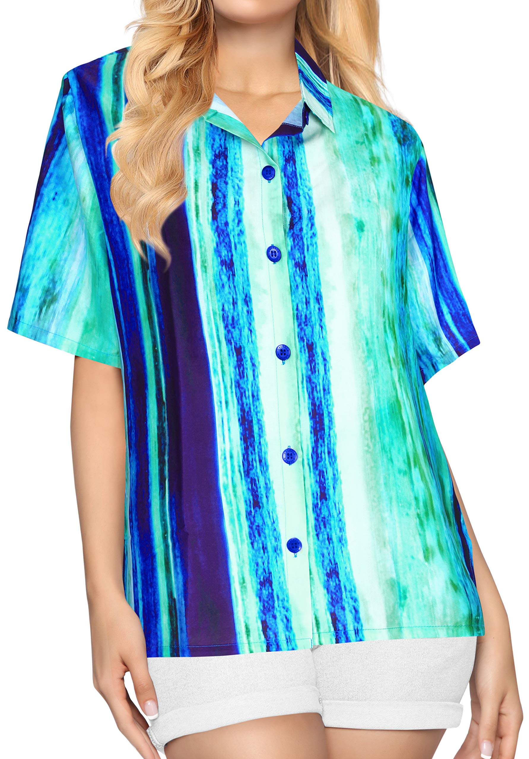 Happy Bay Women's Short Sleeve Hawaiian Shirt - Tropical Floral Print Beach Blouse for Vacation, Summer Outfits & Casual Wear