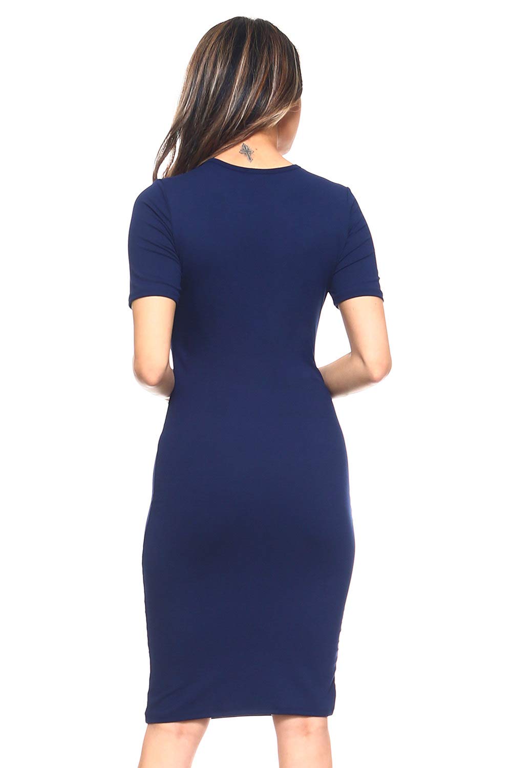 Women's Keyhole Short Sleeve Midi Bodycon Dress - Sexy Casual Work Dress for Office, Party & Date Night | Stretchy Slim Fit Summer Dress for Women