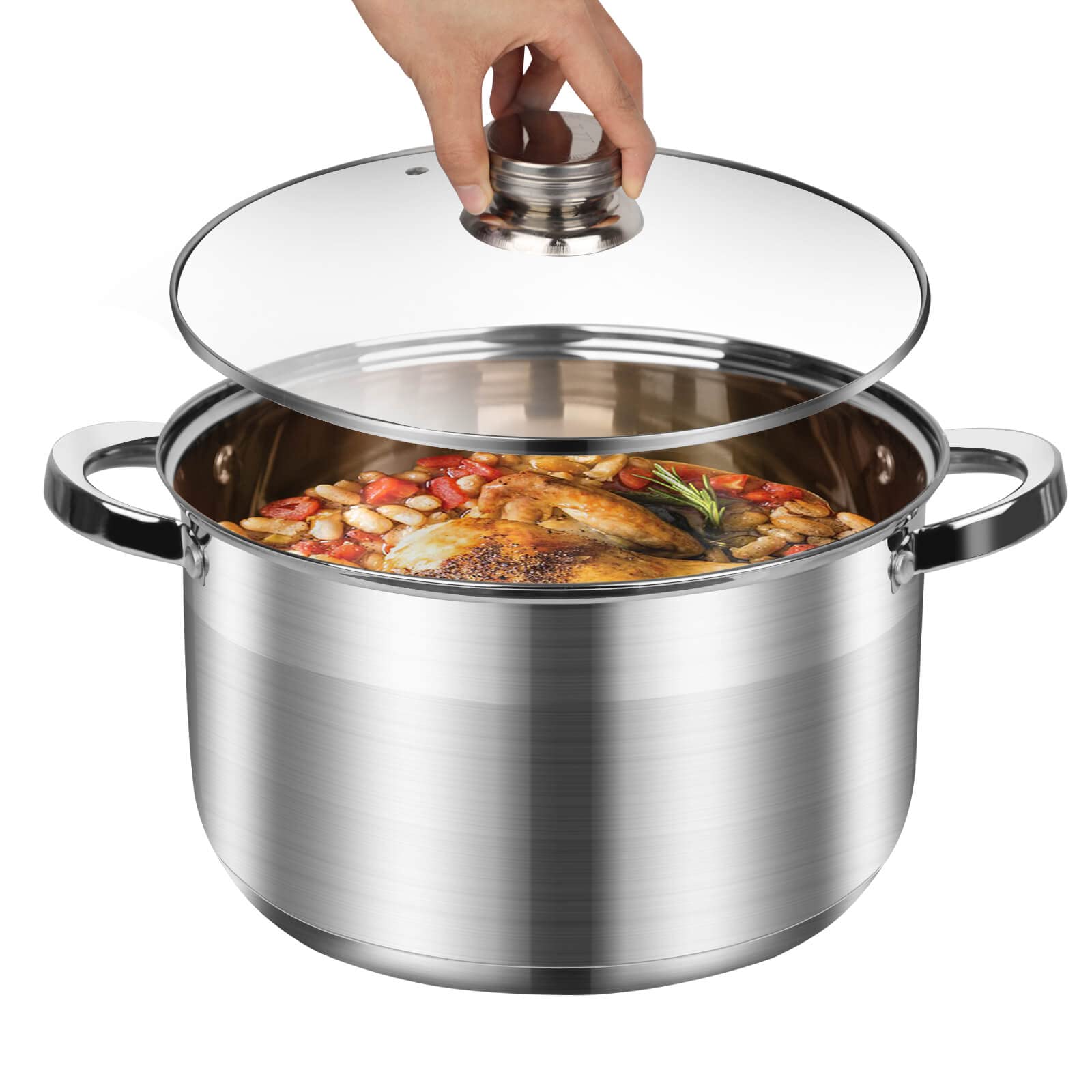 10 Quart Stainless Steel Stock Pot with Lid - Induction Compatible Soup & Cooking Pot for Home Kitchen, Restaurant & Meal Prep