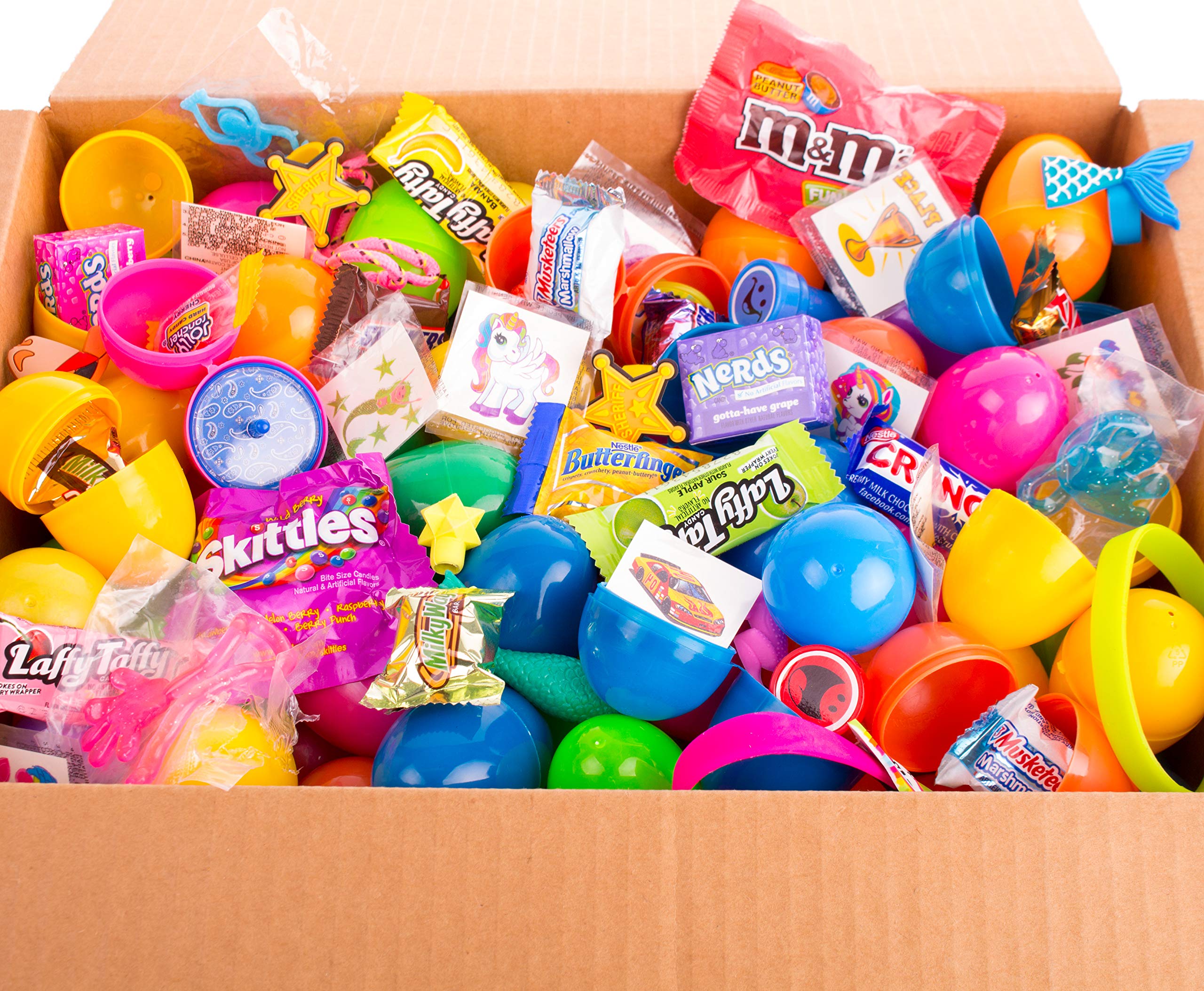 125 Bulk Pre-Filled Solid Easter Eggs for Easter Egg Hunt - Assorted Candy Chocolate & Small Toys - Perfect for Kids Party, Classroom Activities & Holiday Events