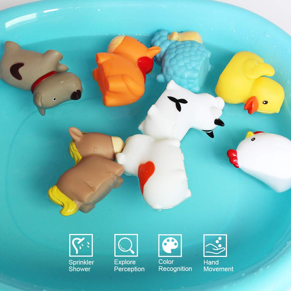 8PCS Floating Bath Farm Toys for Babies - Soft Rubber Duck, Dog, Sheep, Hen & Pig Bath Time Learning Toys | Fun Toddler Bathtub & Sensory Play for Kids