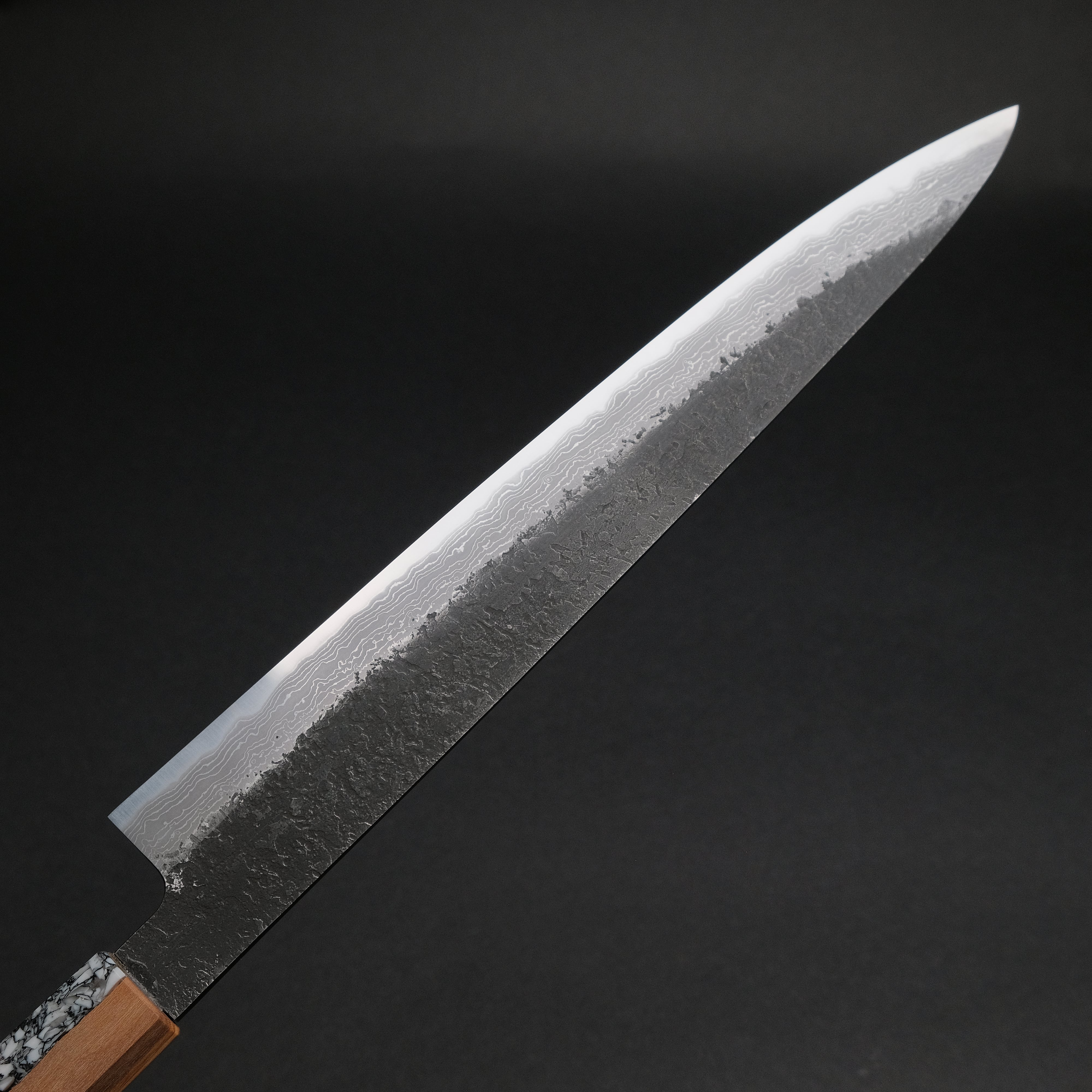 Premium Ajikataya White #2 Nashiji Damascus Sujihiki 270mm Japanese Chef Knife with Olive Wood TQRV Handle - Perfect for Slicing Sashimi, Roasts & Precision Cutting in Professional Kitchens