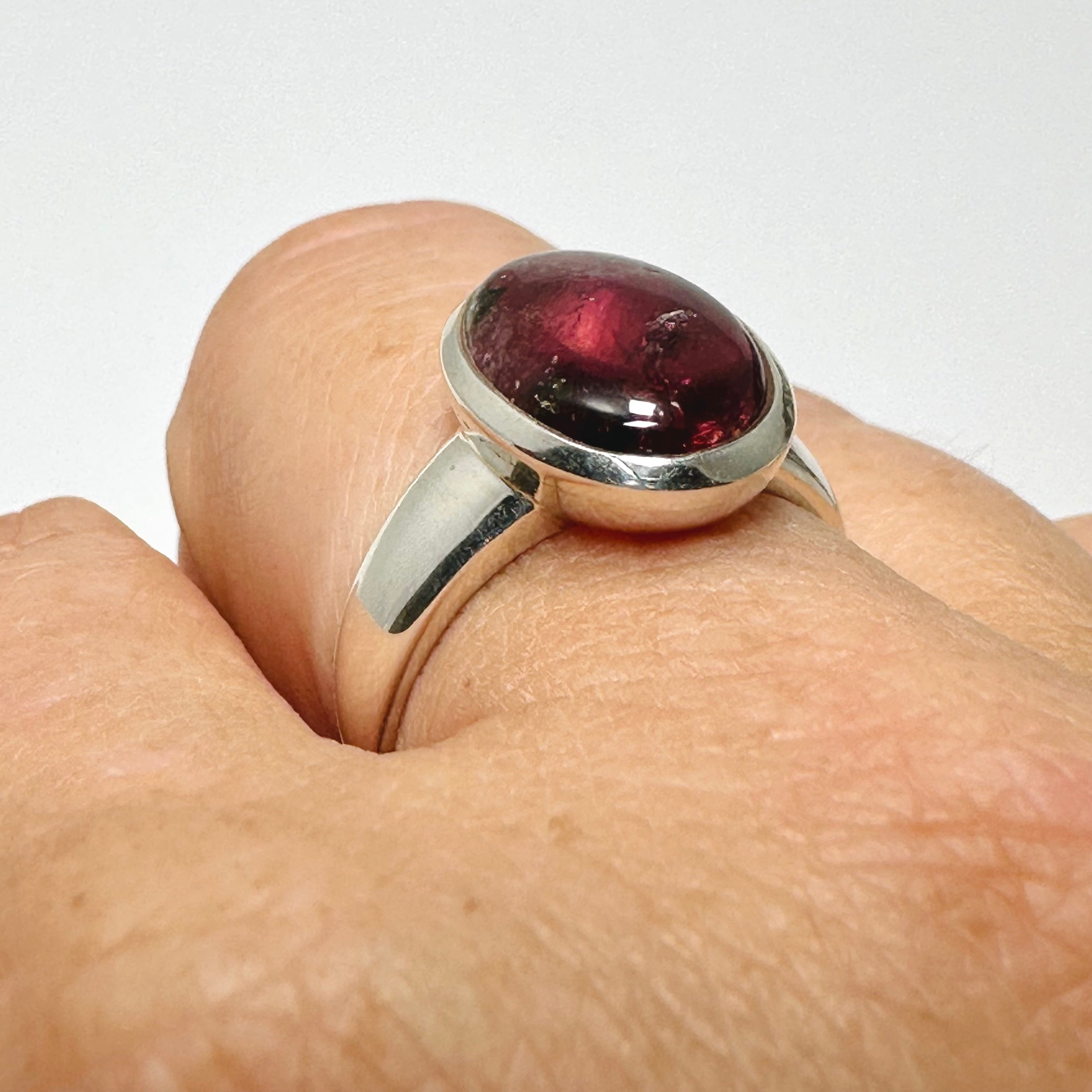 Natural Pink Tourmaline Oval Cabochon Ring - Size 9 Sterling Silver - PRGJ738 - Elegant Jewelry for Women's Daily Wear & Special Occasions