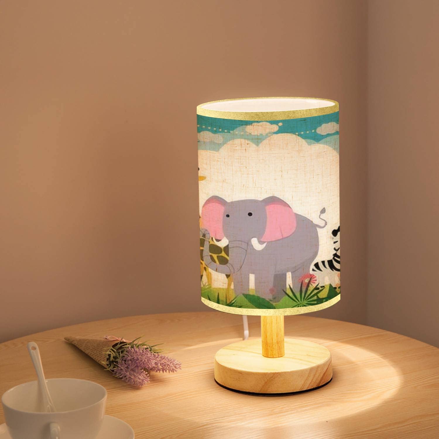Minimalist Wooden Animal Nightstand Lamp with Flaxen Fabric Shade - Cute Bedside Table Light for Bedroom, Living Room & Office - Perfect for Reading, Decor & Cozy Ambience