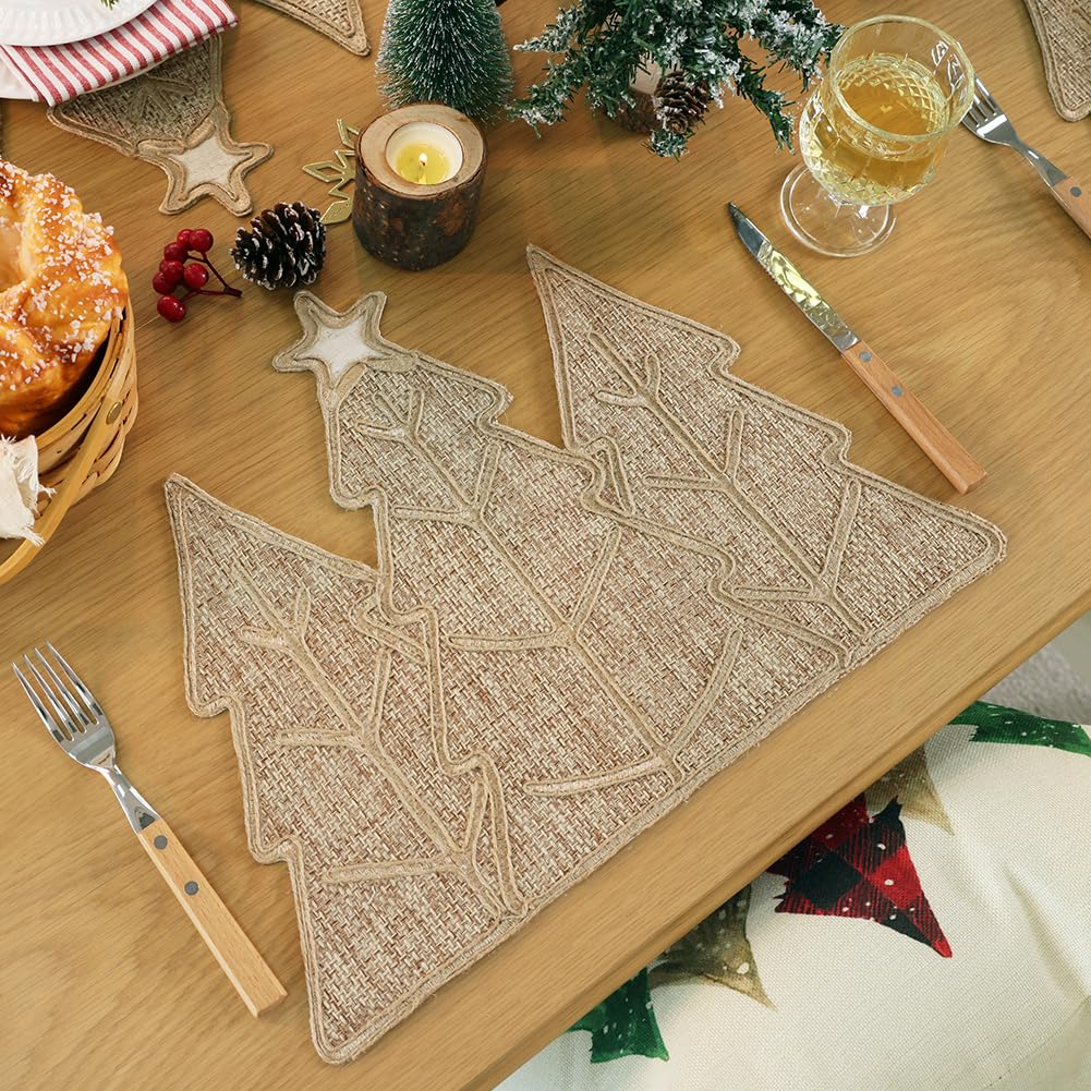 Farmhouse Burlap Winter Placemats Set of 4 - Christmas Tree Holiday Table Decor for Dining Room, Kitchen & Seasonal Home Decor