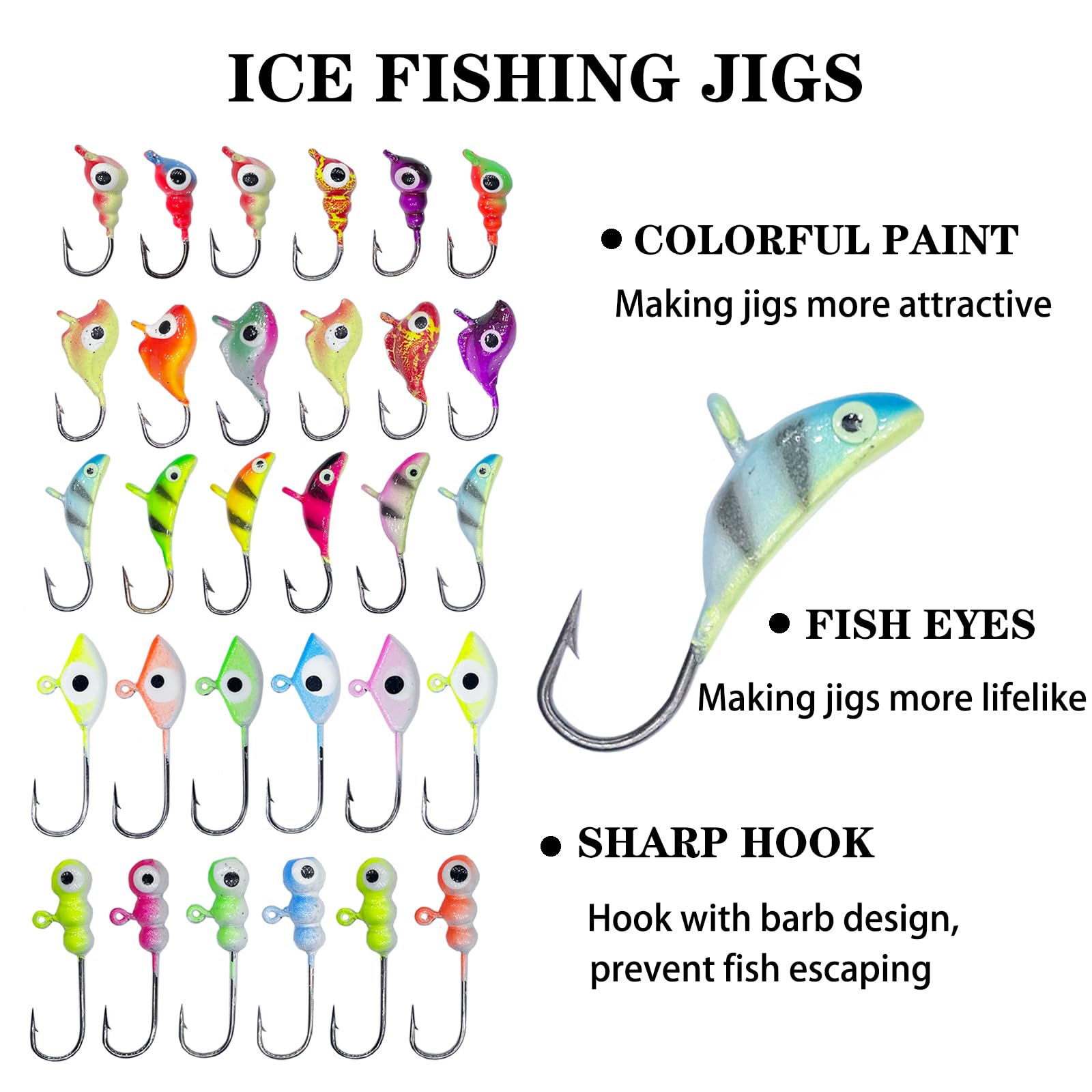 Bombite Glow in the Dark Ice Fishing Lures Kit - 30/50 Pack Crappie Jig Heads with Tackle Box for Winter Fishing | Ice Fishing Gear for Trout, Perch & Panfish | Perfect for Night Fishing & Low Light Conditions