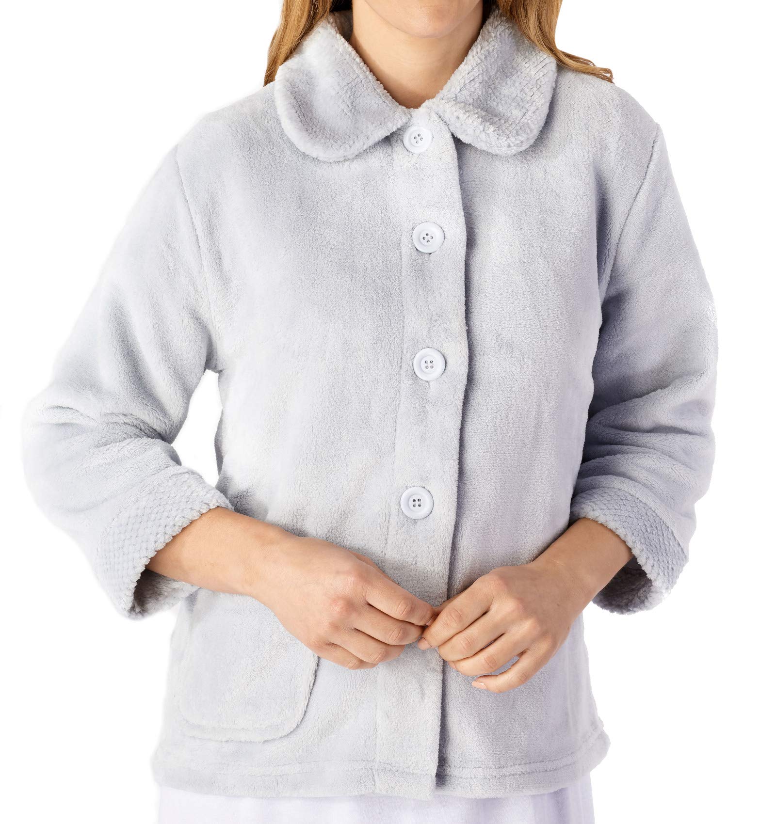Slenderella Women's Coral Fleece Button Up Bed Jacket & Housecoat with Waffle Detail - Cozy Loungewear for Home Relaxation (Sizes Small to XXXL) - Perfect for Morning Coffee, Reading & Spa Nights