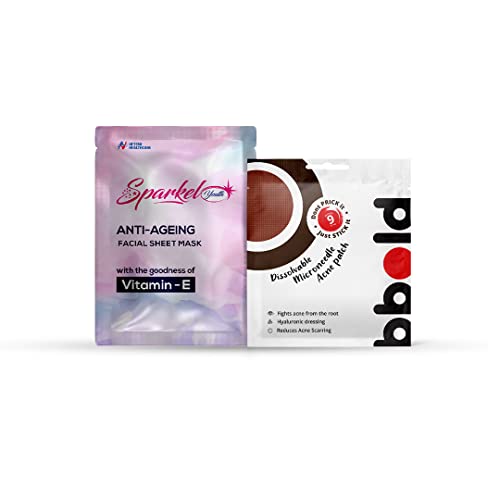 Sparkle Youth Anti-Aging Face Mask 3-Pack & bbold Microneedle Acne Patch - Women's Skincare Combo for Glowing Skin | Perfect for Night Routine & Spot Treatment