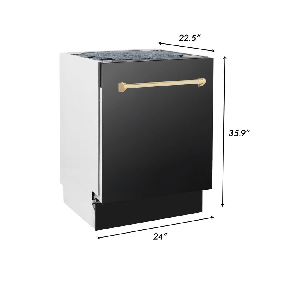 ZLINE Autograph Edition 30-inch Black Stainless Steel Dual Fuel Range with Range Hood & Dishwasher - Kitchen Package with Polished Gold Accents (3AKP RABRHDWV30 G) | Premium Cooking Set for Modern Kitchens, Restaurant-Style Experience at Home