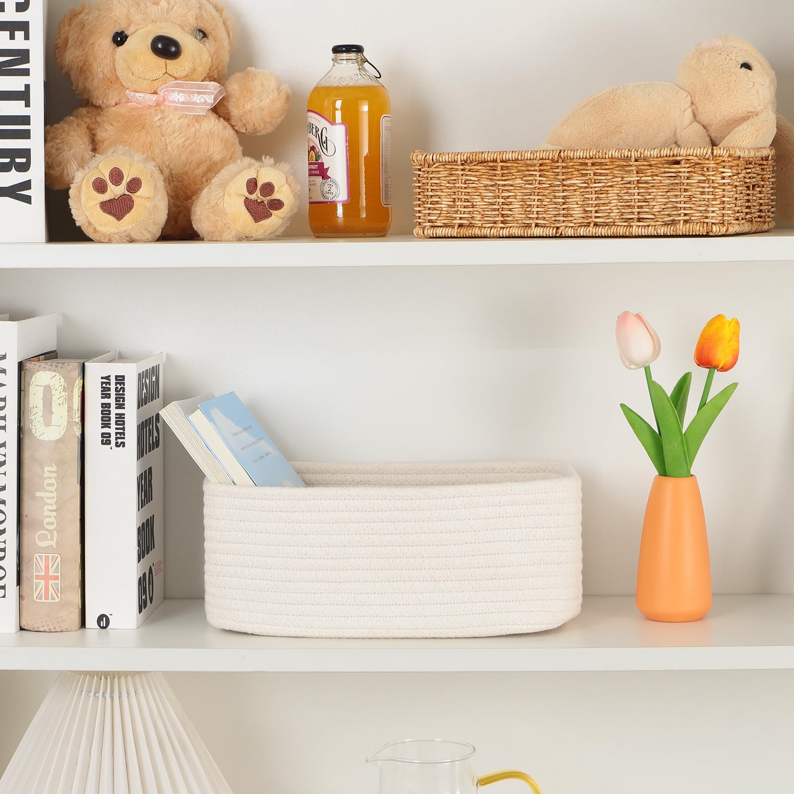 Woven Rope Storage Baskets - 3 Pack Organizer Bins for Closet & Toys | 11.5×7.5×4.7