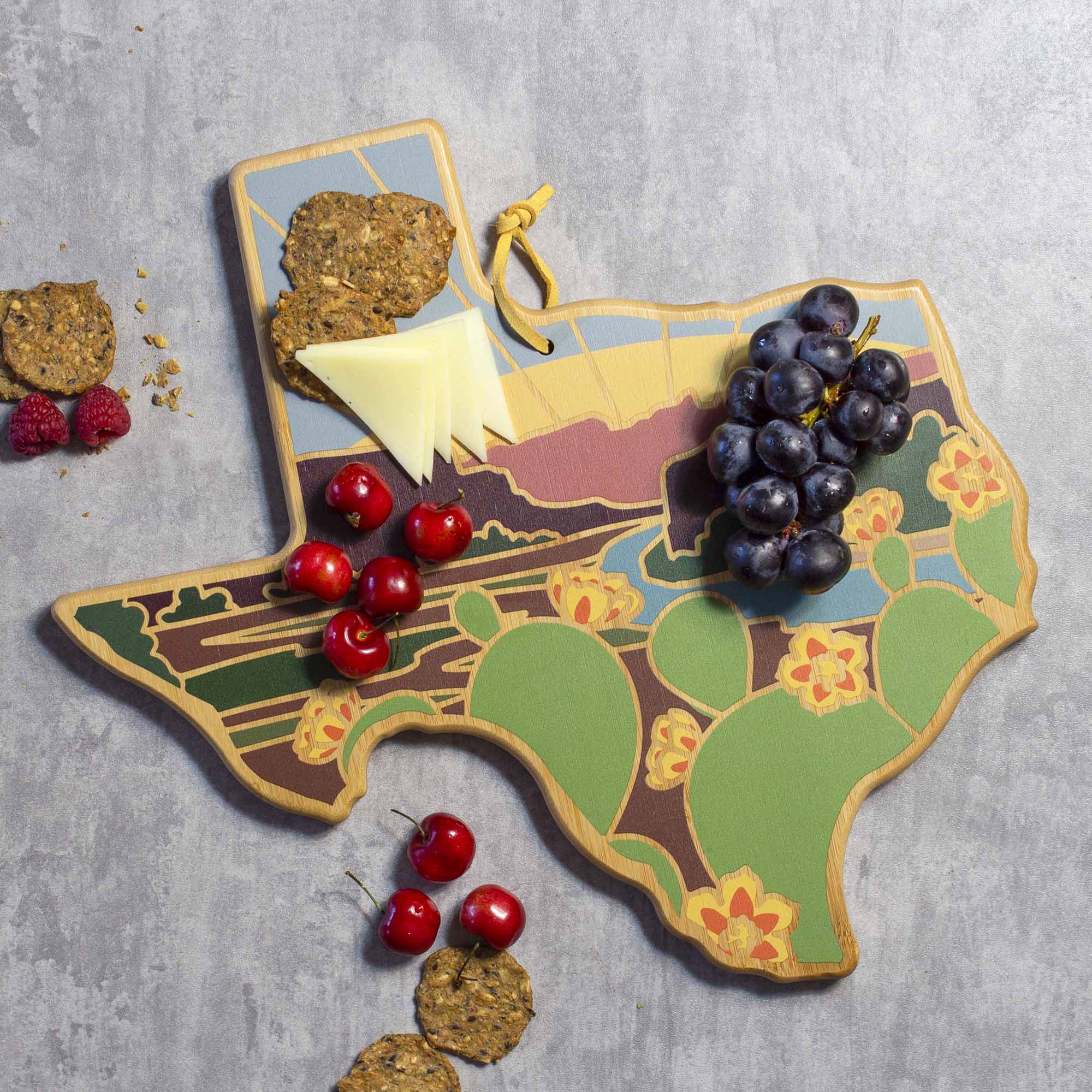 Handcrafted Texas-Shaped Wooden Cutting Board with Summer Stokes Artwork - Perfect for Kitchen Decor, Gift Giving & Serving Charcuterie
