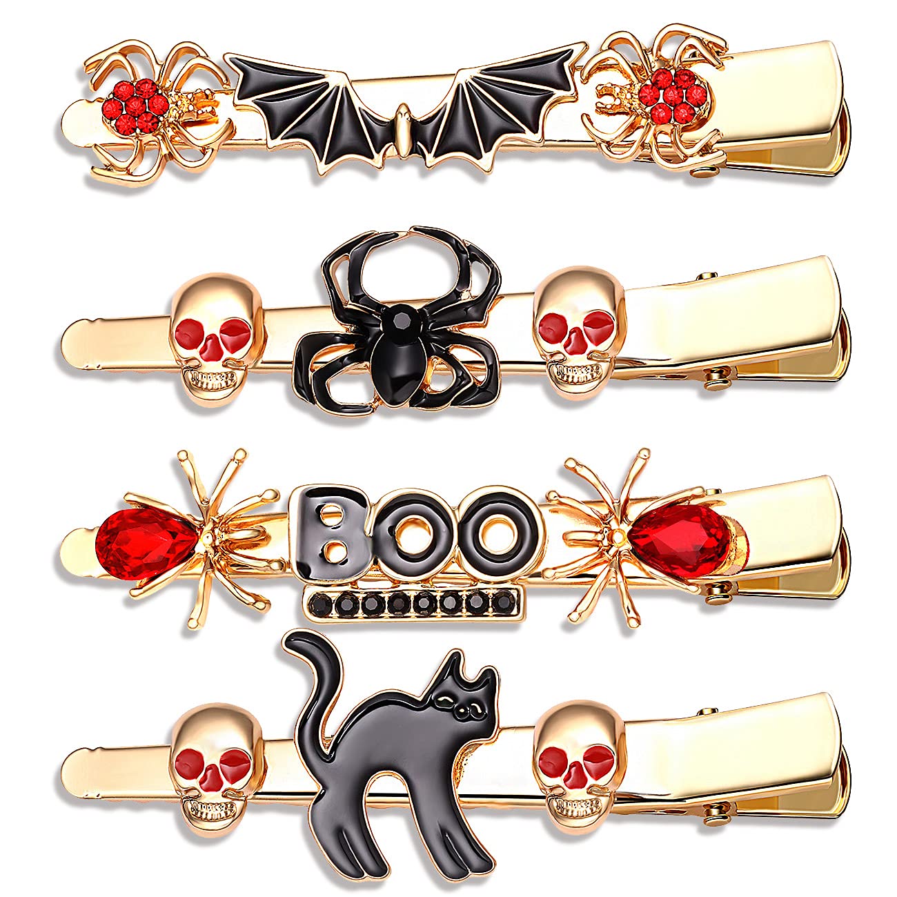 4 Pack Halloween Hair Clips for Women - Spooky Spider Cat & Skeleton Skull Hairpins - Gothic Hair Accessories for Halloween Party, Cosplay & Costume (4PCS) - Perfect for Trick or Treat, Haunted House Events & Witch Costume Accessories
