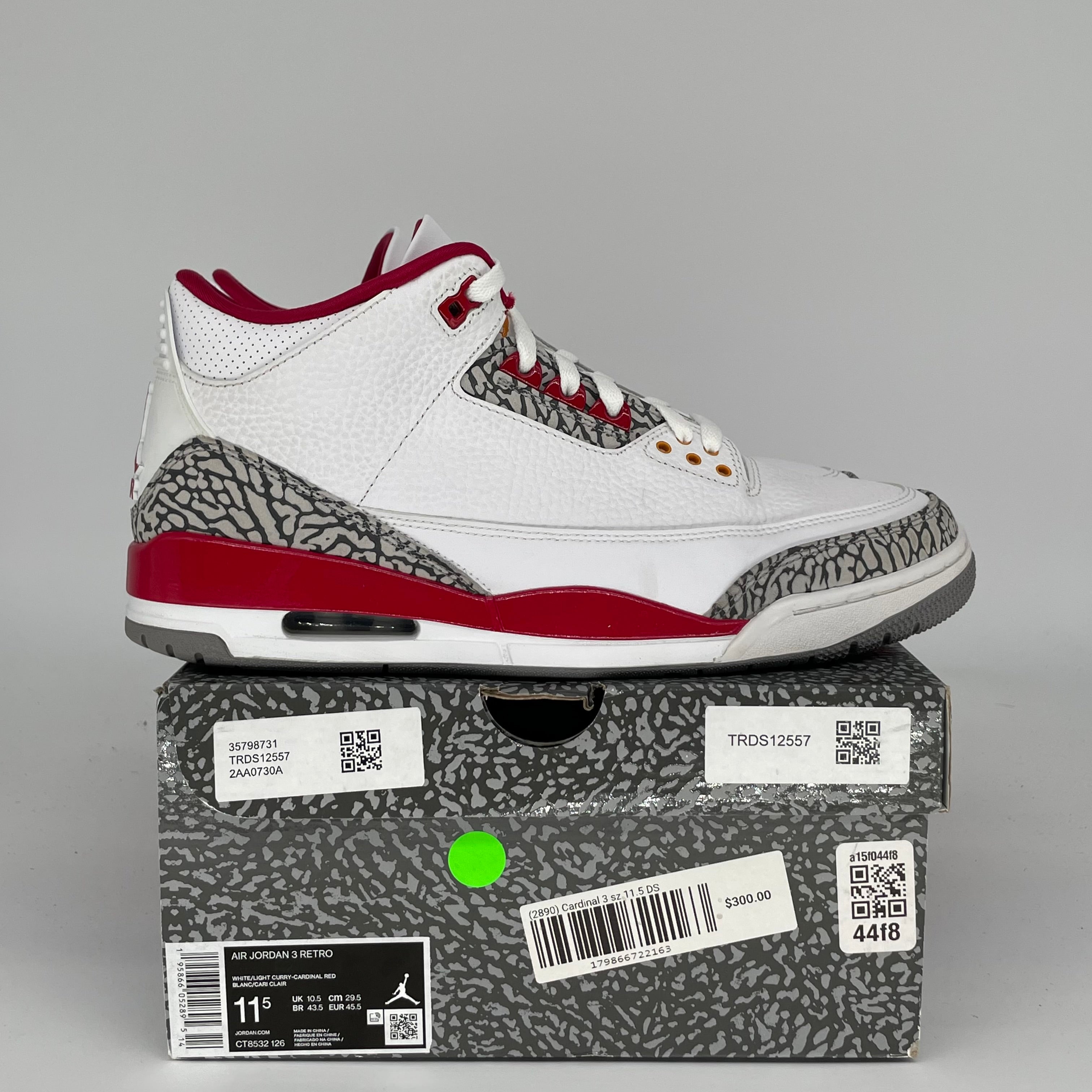 AIR JORDAN 3 Cardinal Red Retro Sneakers - Men's Size 11.5 (CT8532-126) | Authentic Basketball Shoes for Sports & Streetwear Fashion