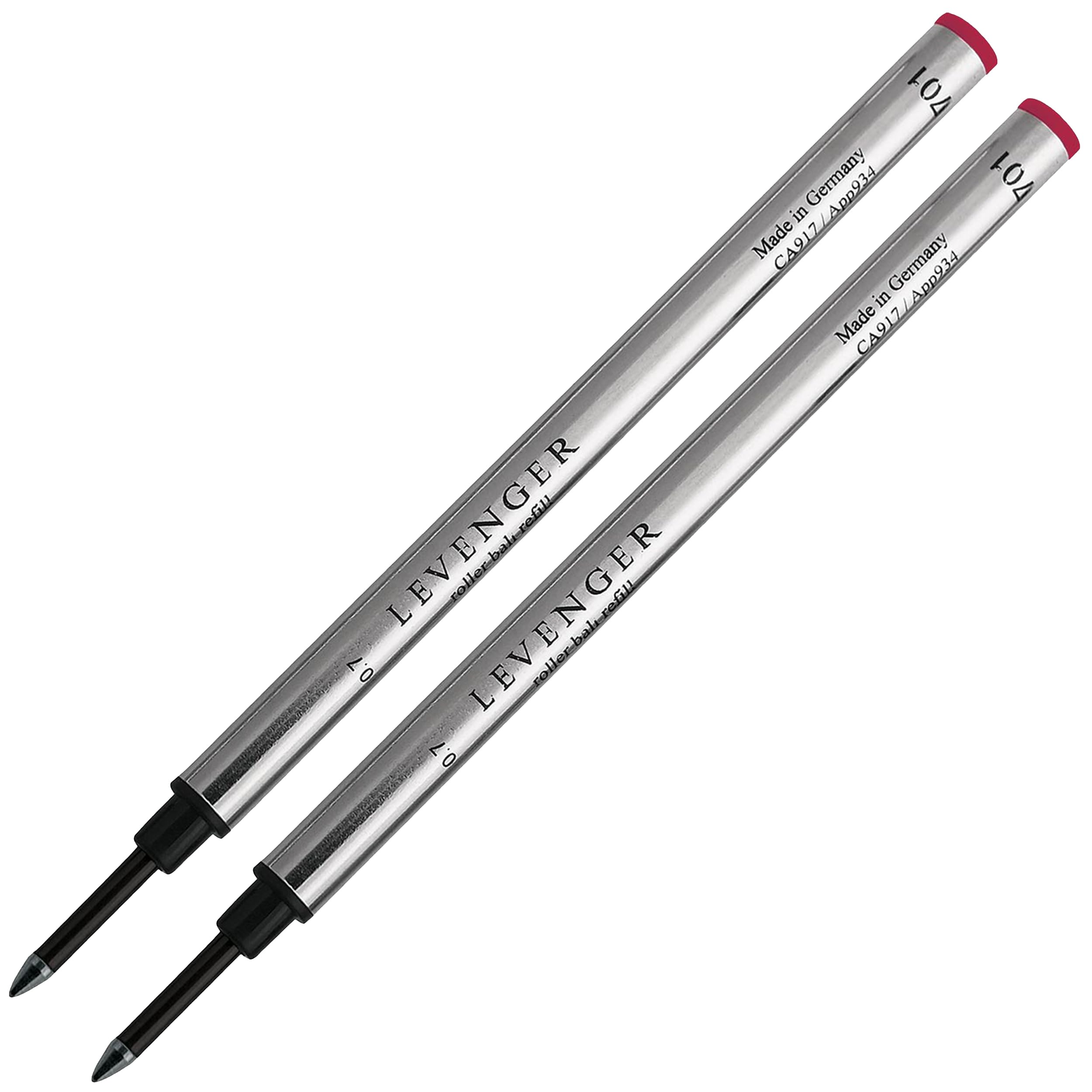 Levenger 0.7mm Rollerball Ink Refills for Refillable Pens - German-Made Ceramic Tip, 2-Pack Red Medium Ink Cartridges | Perfect for Journaling, Note-Taking & Office Use