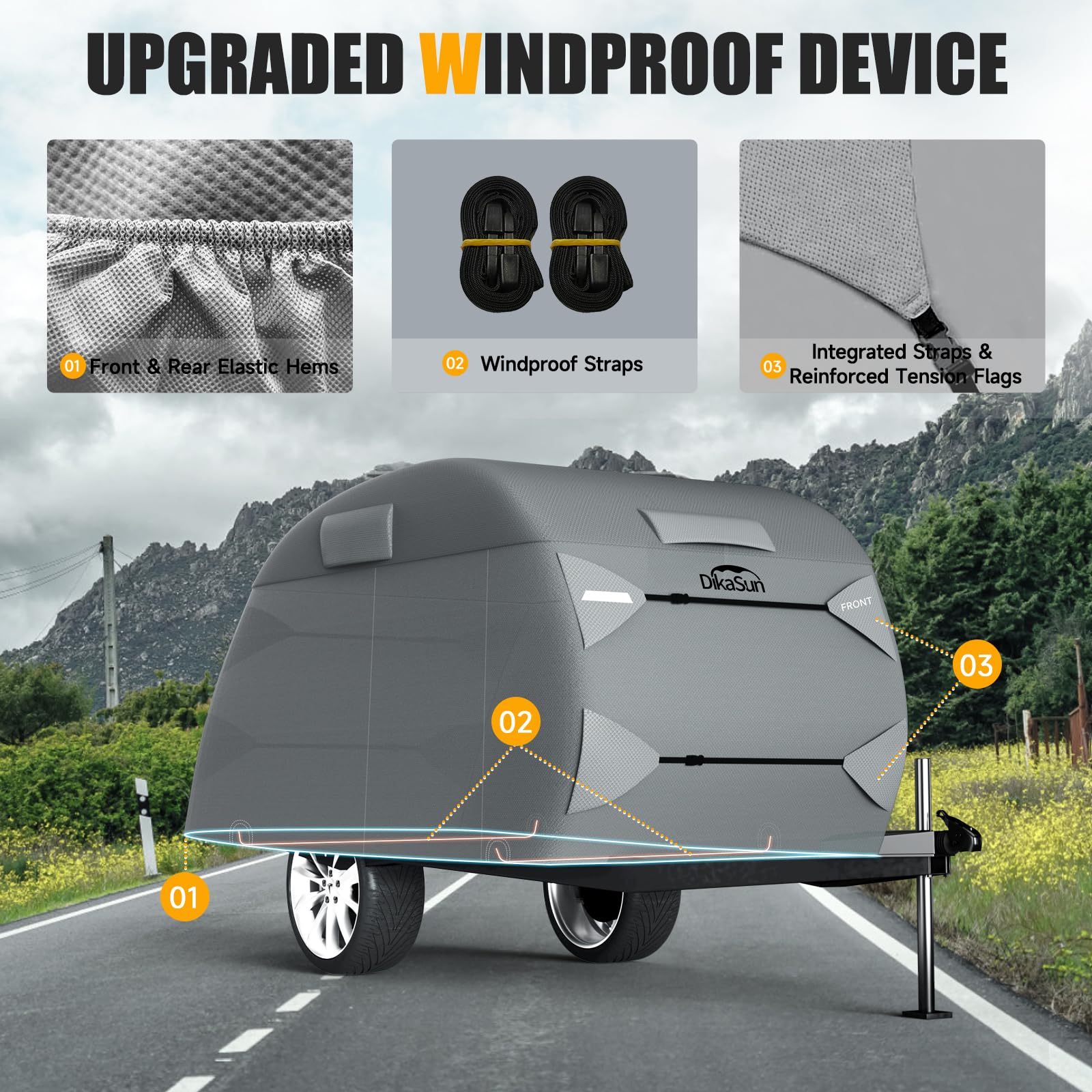 Premium Waterproof Teardrop Trailer Cover - 7-Layer Protection for 12' to 15' Campers | Heavy-Duty, Tear-Resistant Travel Trailer Cover for Forest River R-Pod & Clamshell Trailers | Ideal for Outdoor Camping, RV Storage & All-Weather Protection