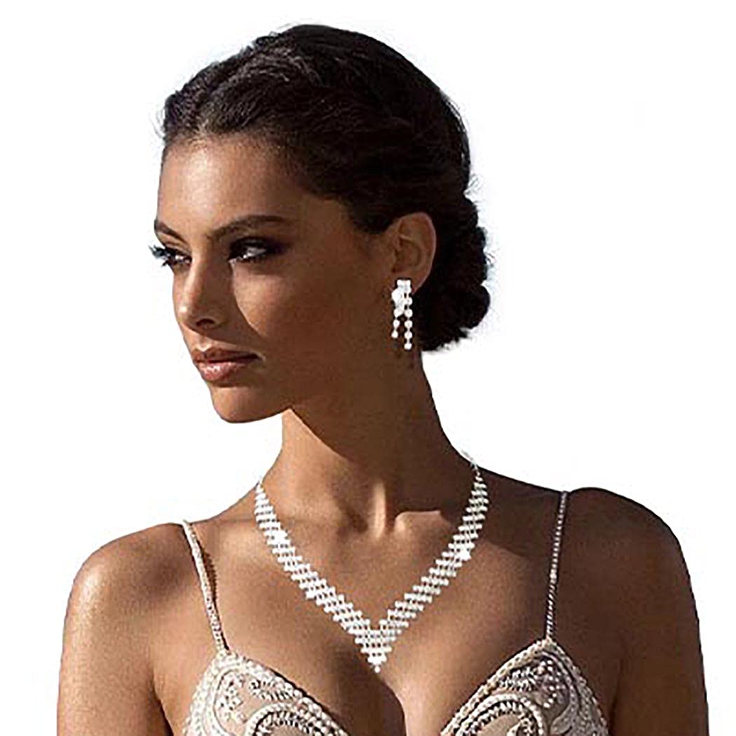 YBSHIN Bridal Silver Jewelry Set - Rhinestone Crystal Necklace for Wedding Bride & Bridesmaids | Elegant Butterfly Jewelry Set for Women & Girls | Perfect for Weddings, Proms, and Special Occasions