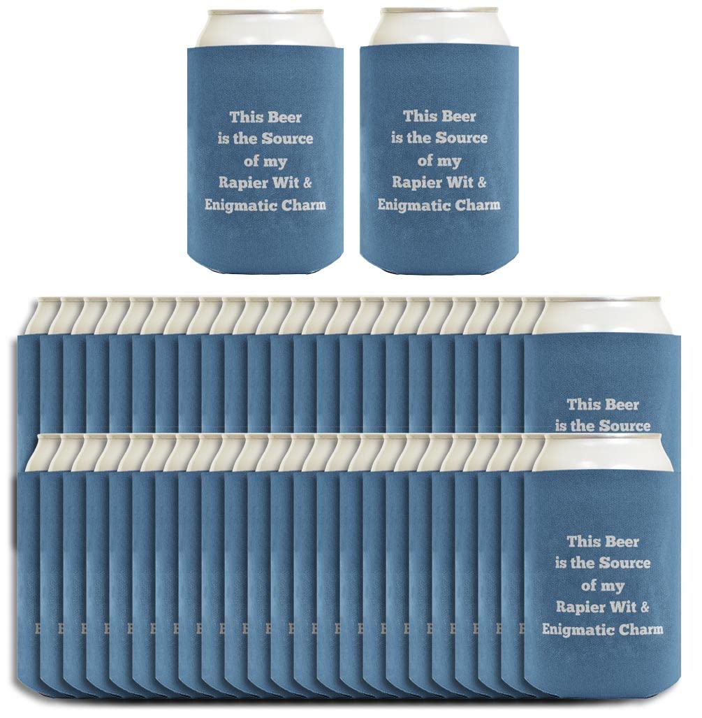 Personalized Custom Can Coolers 48-Pack - Engraved Text Coolie Sleeves for Drinks & Beverages - Perfect for Parties, BBQs, Tailgating & Outdoor Events - Blue