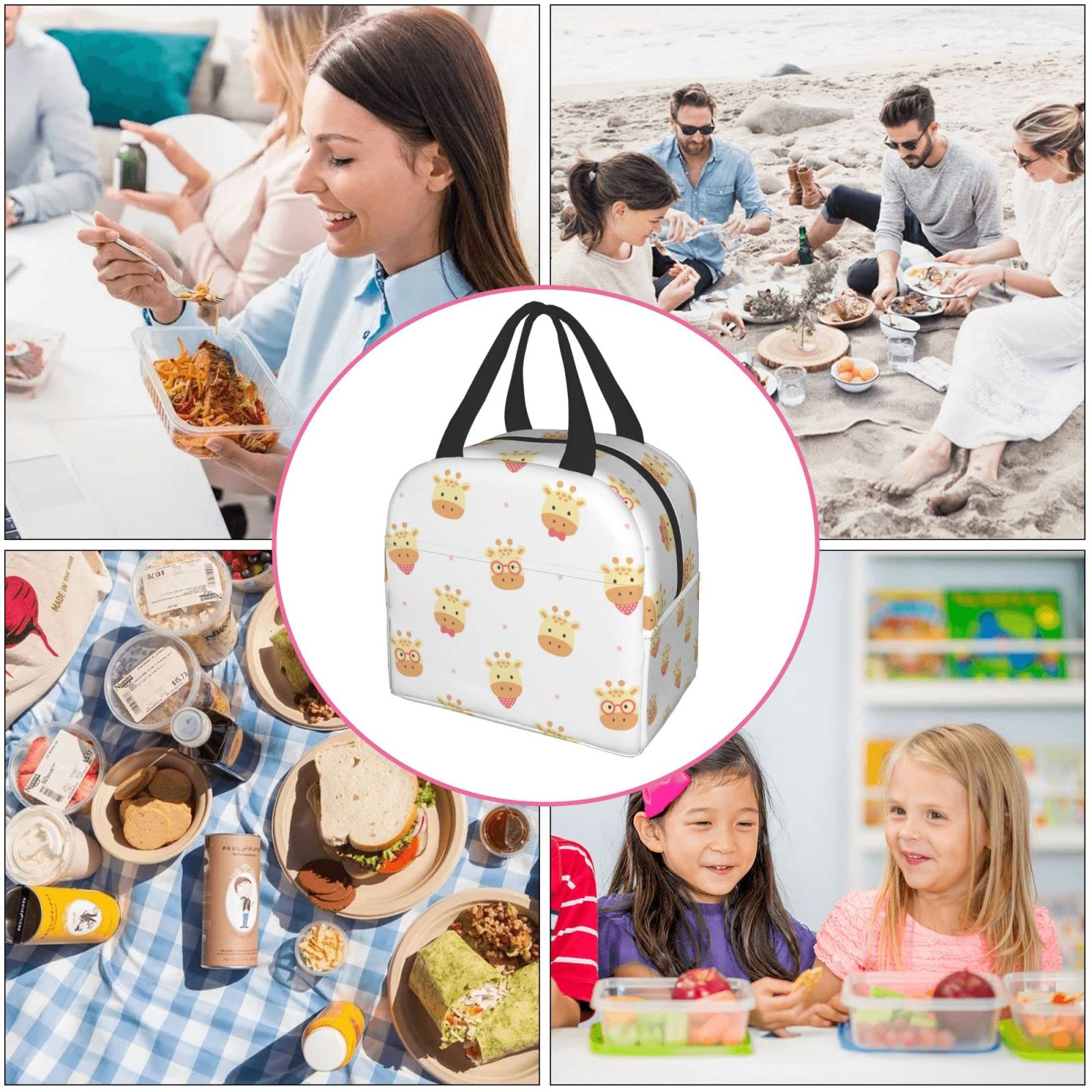 Insulated Giraffe Lunch Box for Adults - Reusable Thermal Lunch Bag for Office, School, Camping, Hiking & Travel - Leakproof Cooler Tote for Picnics, Beach Outings & Daily Commute