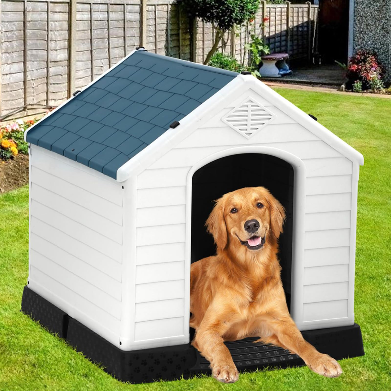 BLKMTY All-Weather Indoor & Outdoor Dog House for Large, Medium, Small Dogs - Durable Pet House with Base Support for Winter - 34