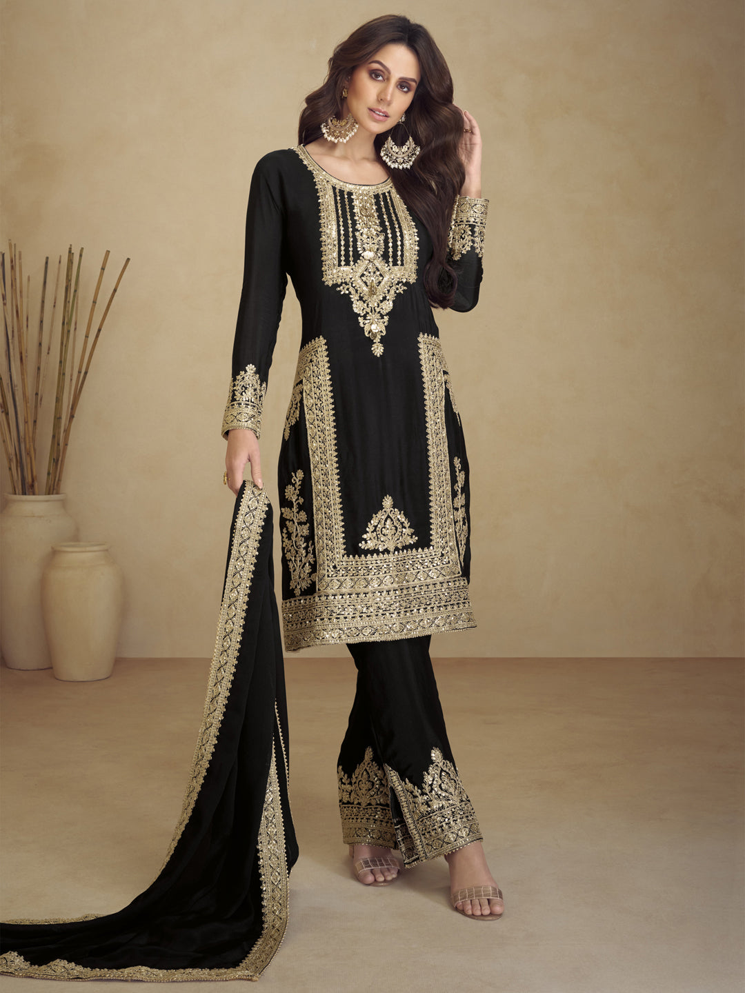 Elegant Black Designer Semi-Stitched Pant Suit with Intricate Embroidery - Perfect for Weddings, Parties & Formal Events