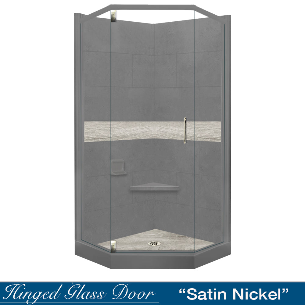 Neo Wet Cement Sistine Stone & Sterling Oak Wood DIY Shower Remodel Kit - Waterproof Bathroom Wall Panel for Easy Home Renovation | Perfect for Modern Bathroom Upgrades and Shower Surround Installation