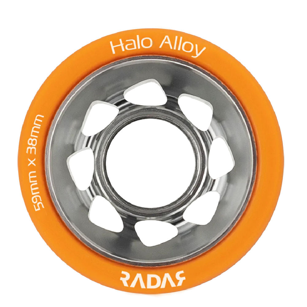 Premium Radar Halo Alloy 59mm Roller Skate Wheels - 4 Pack Set for Indoor/Outdoor Skating, Rink, Derby & Artistic Roller Skating - High Performance Urethane Wheels for Smooth Ride