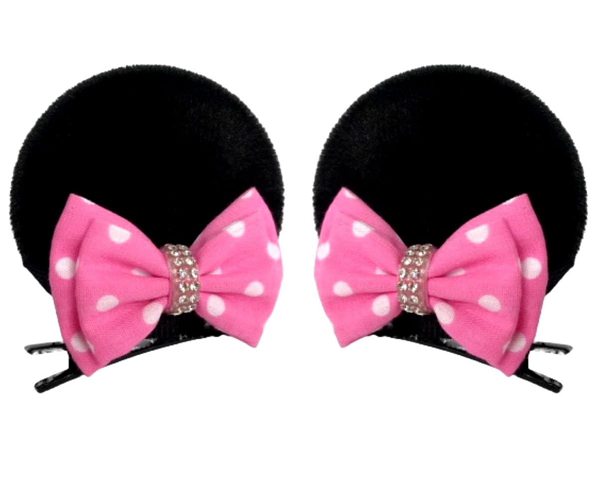 Pink Polka Dot Mouse Ears Hair Clips with Alligator Clips - Cute Hair Accessories for Disney Theme Parks, Cosplay & Costume Parties (Style M12)
