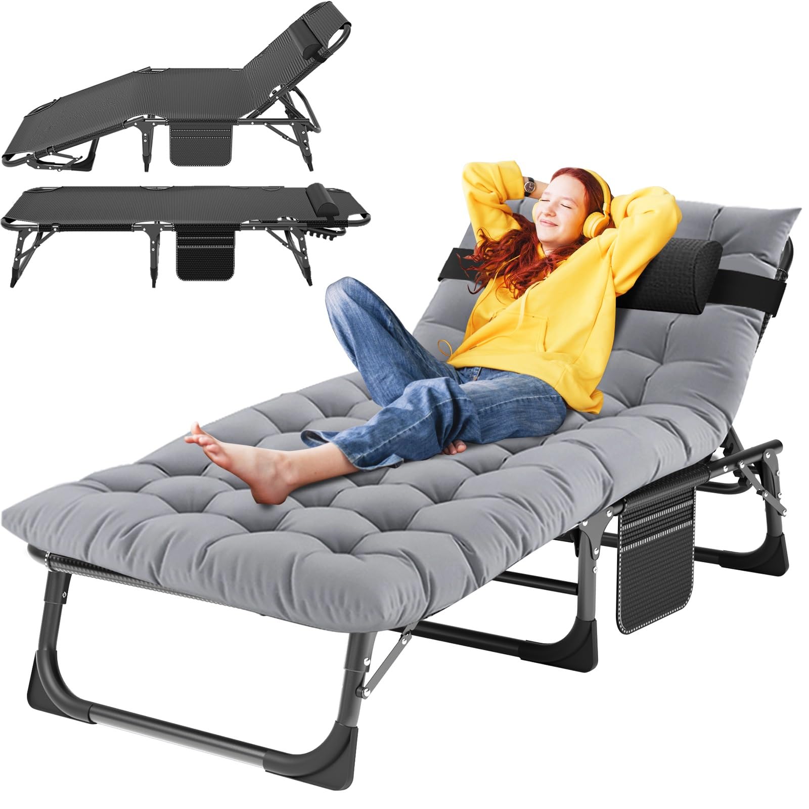 FICISOG 5-Position Reclining Outdoor Chaise Lounge Chair - Portable Folding Patio Chair for Adults, Perfect for Sunbathing, Camping, Poolside & Beach Relaxation | Durable Sun Tanning Sleeping Cot for Lawn, Backyard & Outdoor Lounging