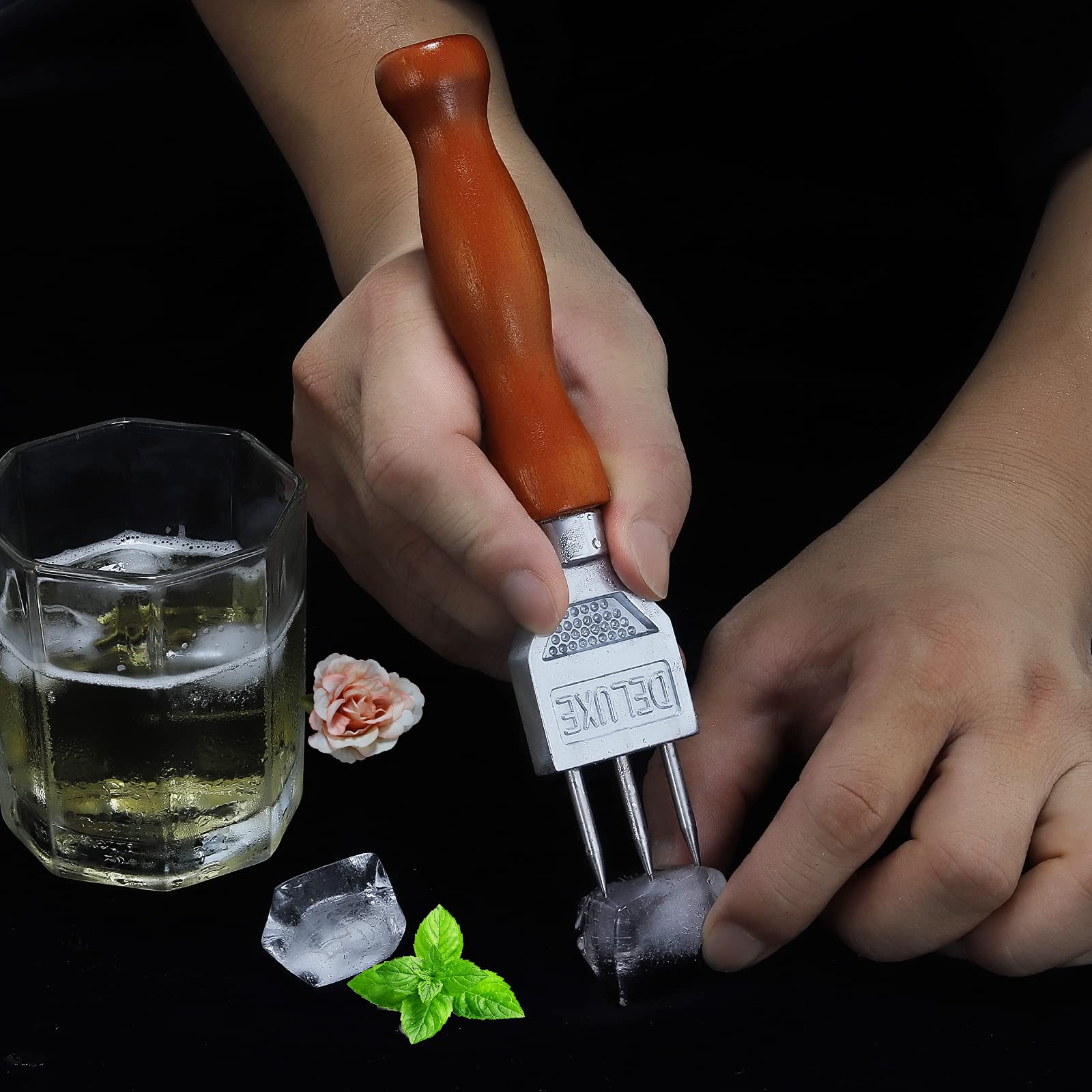 Premium Stainless Steel Ice Pick with Ergonomic Wooden Handle - Durable Kitchen Tool for Breaking Ice, Carving Fruits & Cocktail Garnishing