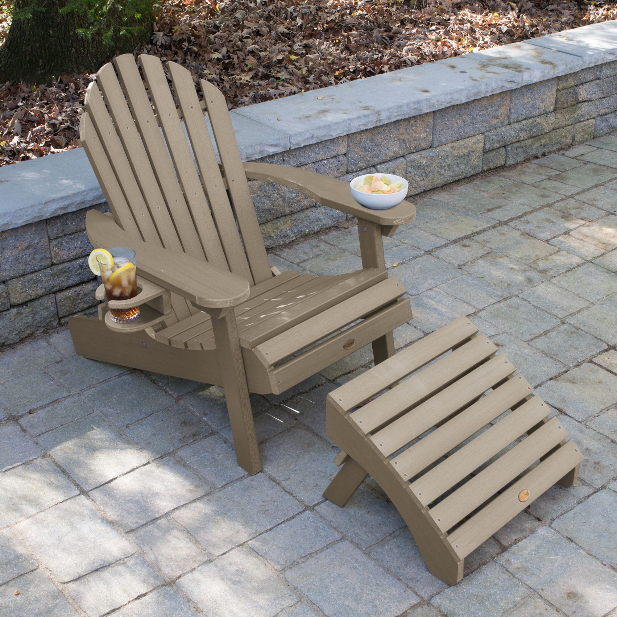 Premium Hamilton Adirondack Chair with Ottoman & Cup Holder - Outdoor Patio Furniture for Backyard, Garden, Poolside Relaxation