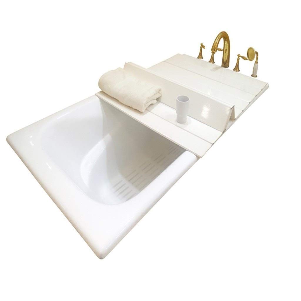 Foldable PVC Bathtub Cover - Dustproof & Insulating Bath Tub Protector (66x85/105x0.6cm, White) - Perfect for Bathroom Storage, Pet Safety & Winter Heat Retention