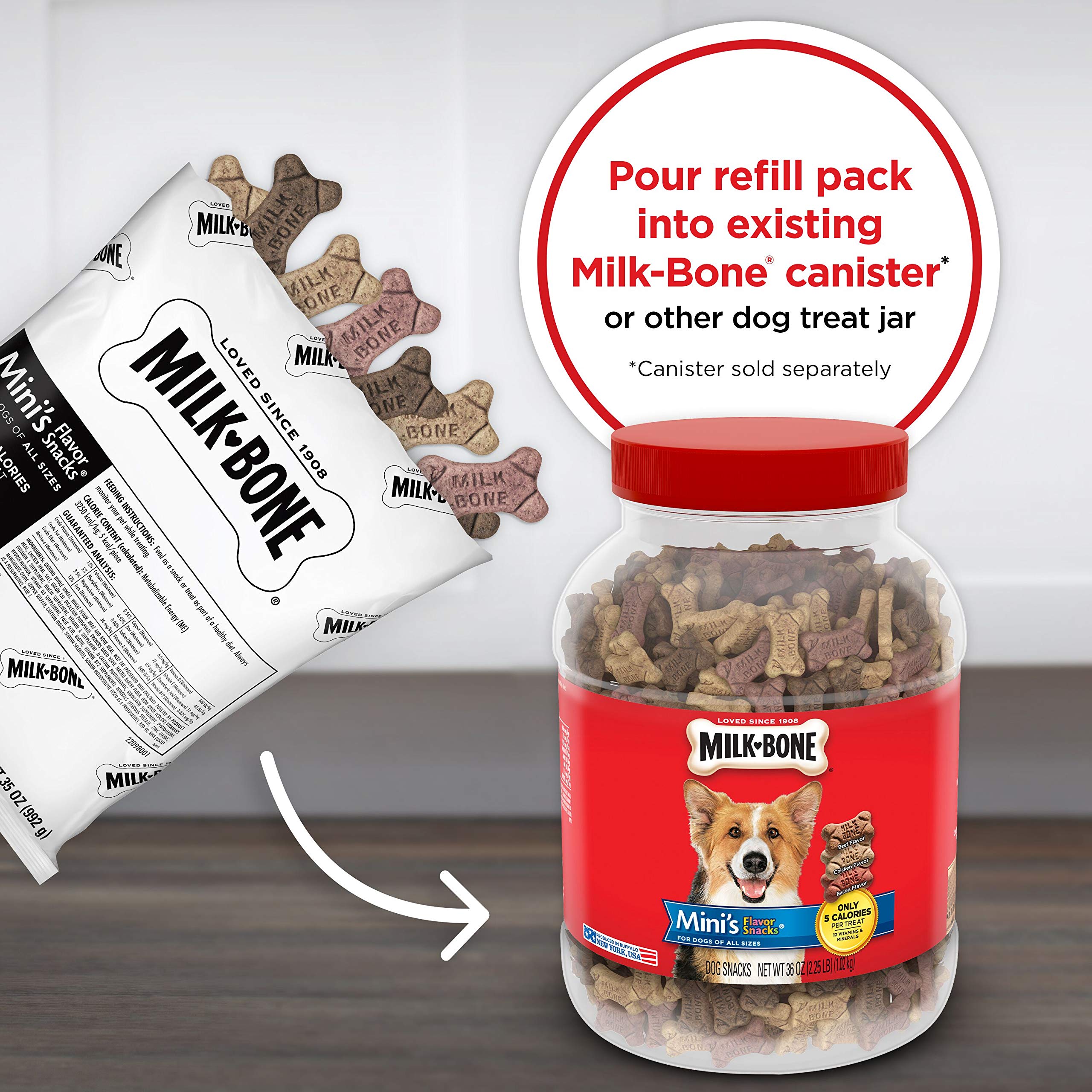 Milk-Bone Mini's Flavor Snacks Dog Treats, 35 Ounce Refill Packs (Pack of 2) - Crunchy Texture for Tartar Control - Perfect for Small Dogs Training & Dental Care